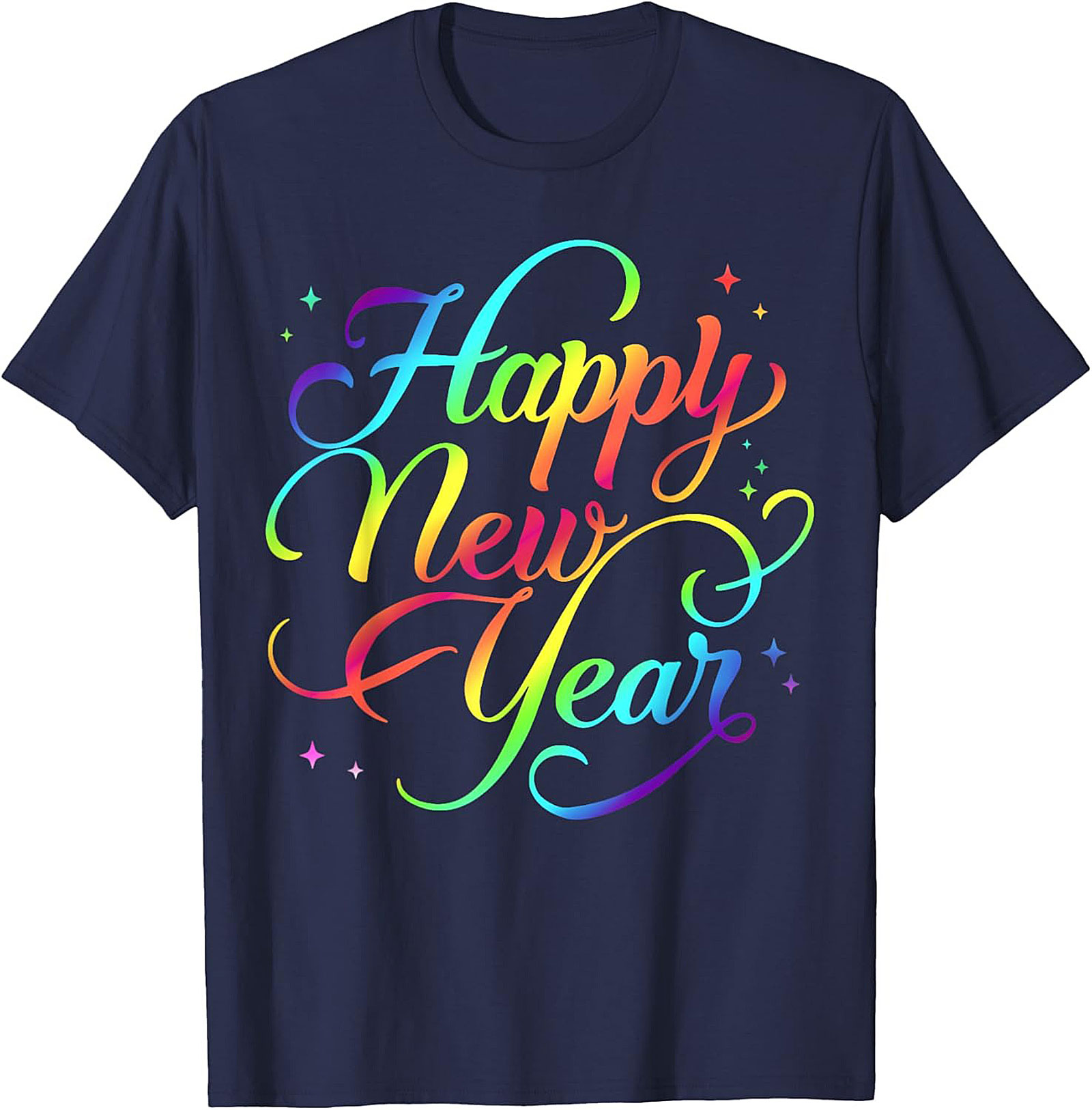 Rainbow Happy New Year Graphic Tee Celebration Shirt