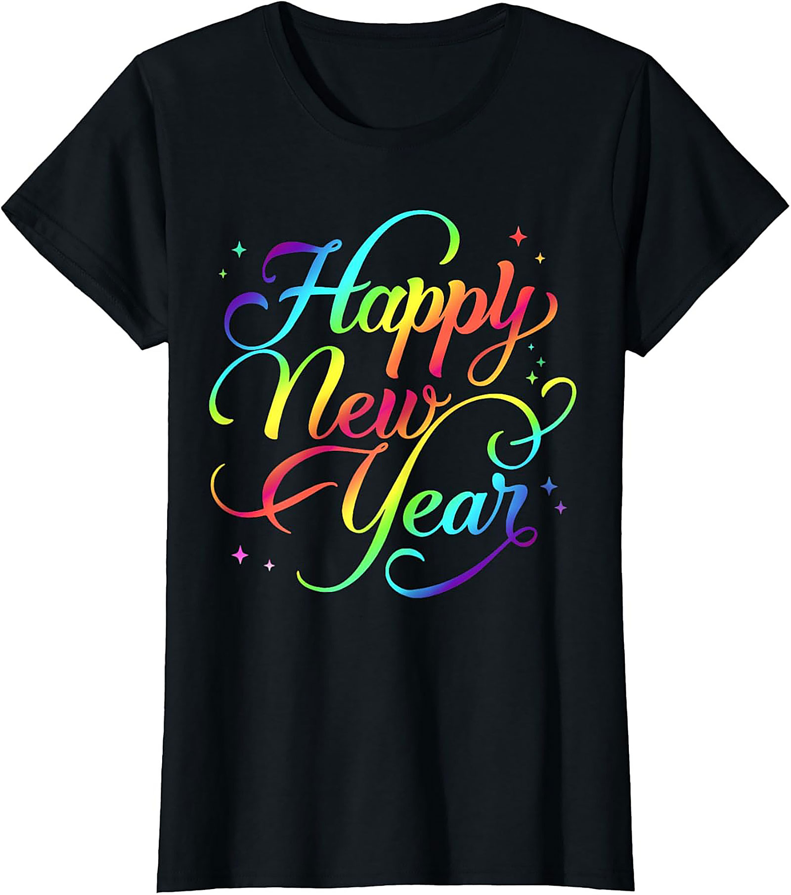 Rainbow Happy New Year Graphic Tee Celebration Shirt