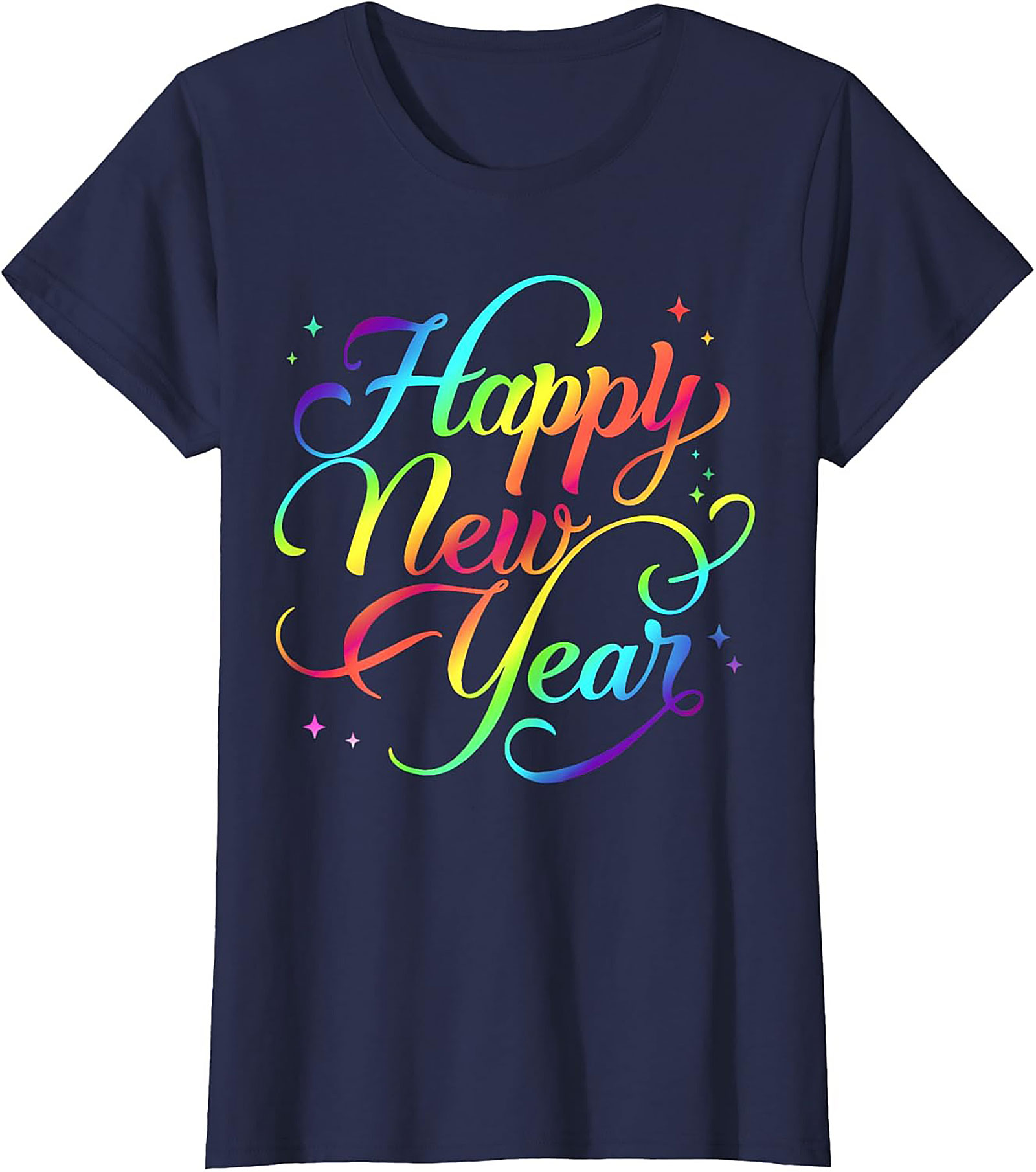 Rainbow Happy New Year Graphic Tee Celebration Shirt