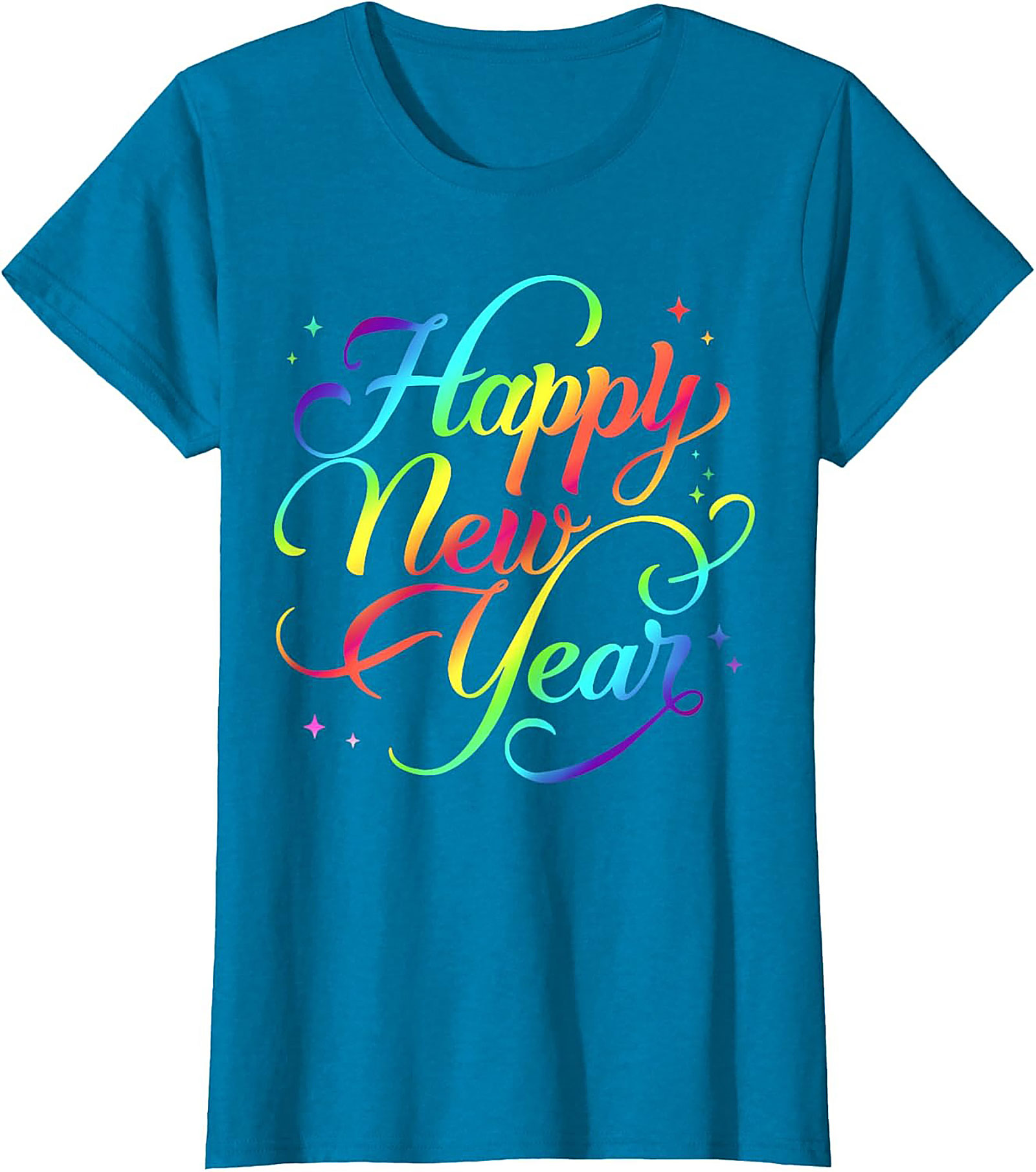 Rainbow Happy New Year Graphic Tee Celebration Shirt