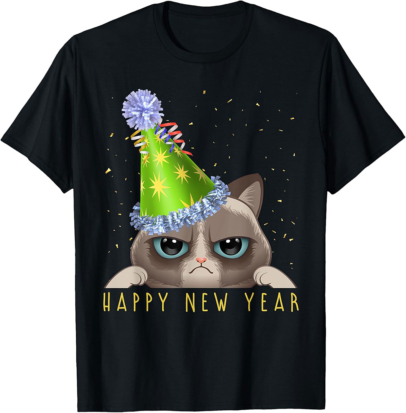 Grumpy Cat Happy New Year T-Shirt Funny Unisex Tee