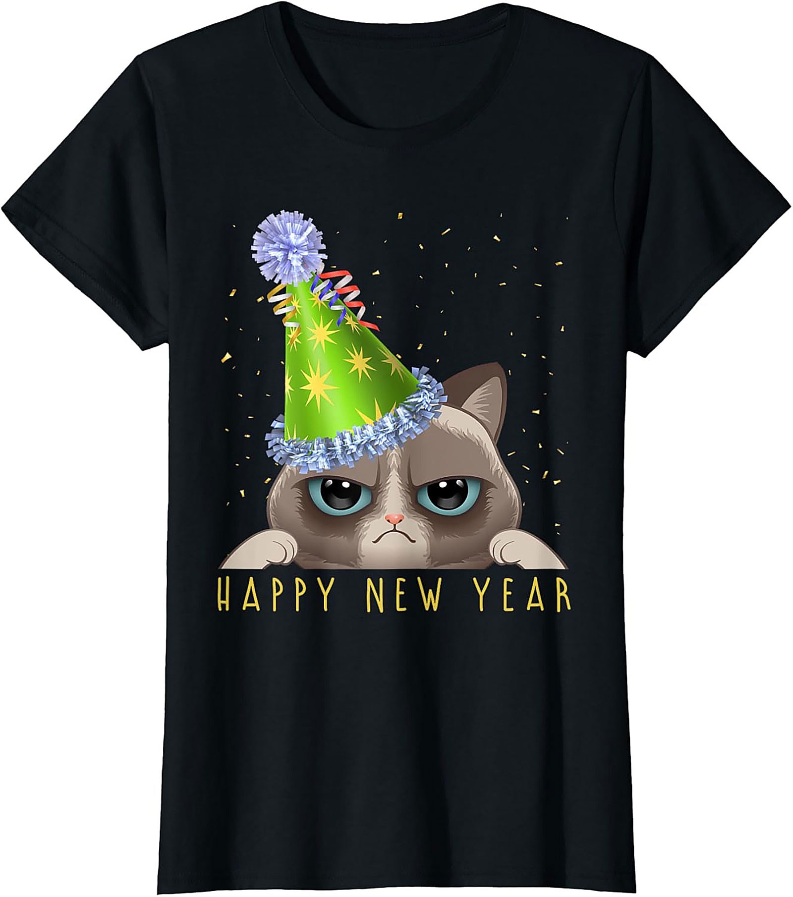 Grumpy Cat Happy New Year T-Shirt Funny Unisex Tee
