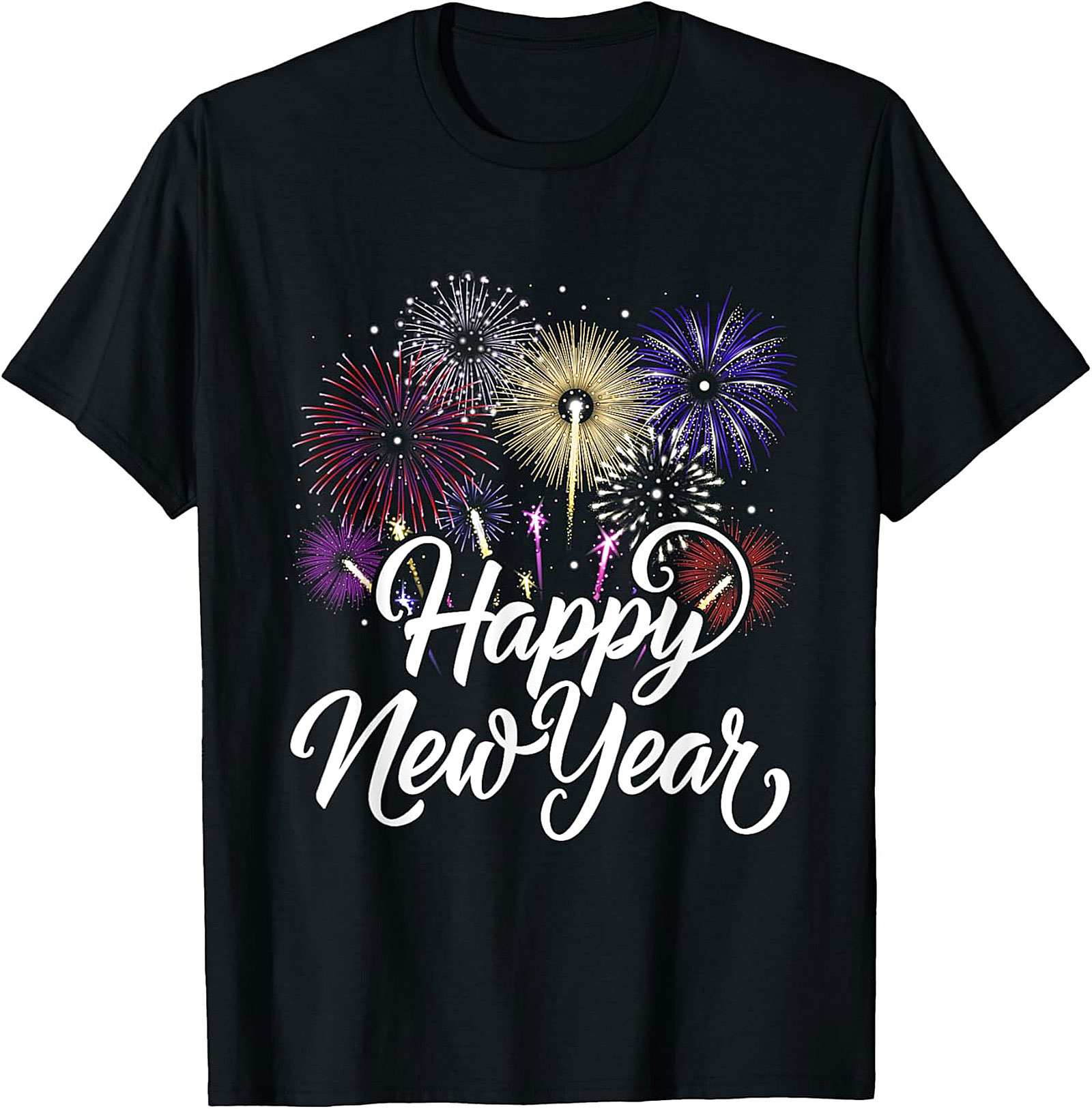 Happy New Year Fireworks T-Shirt Festive Unisex Tee