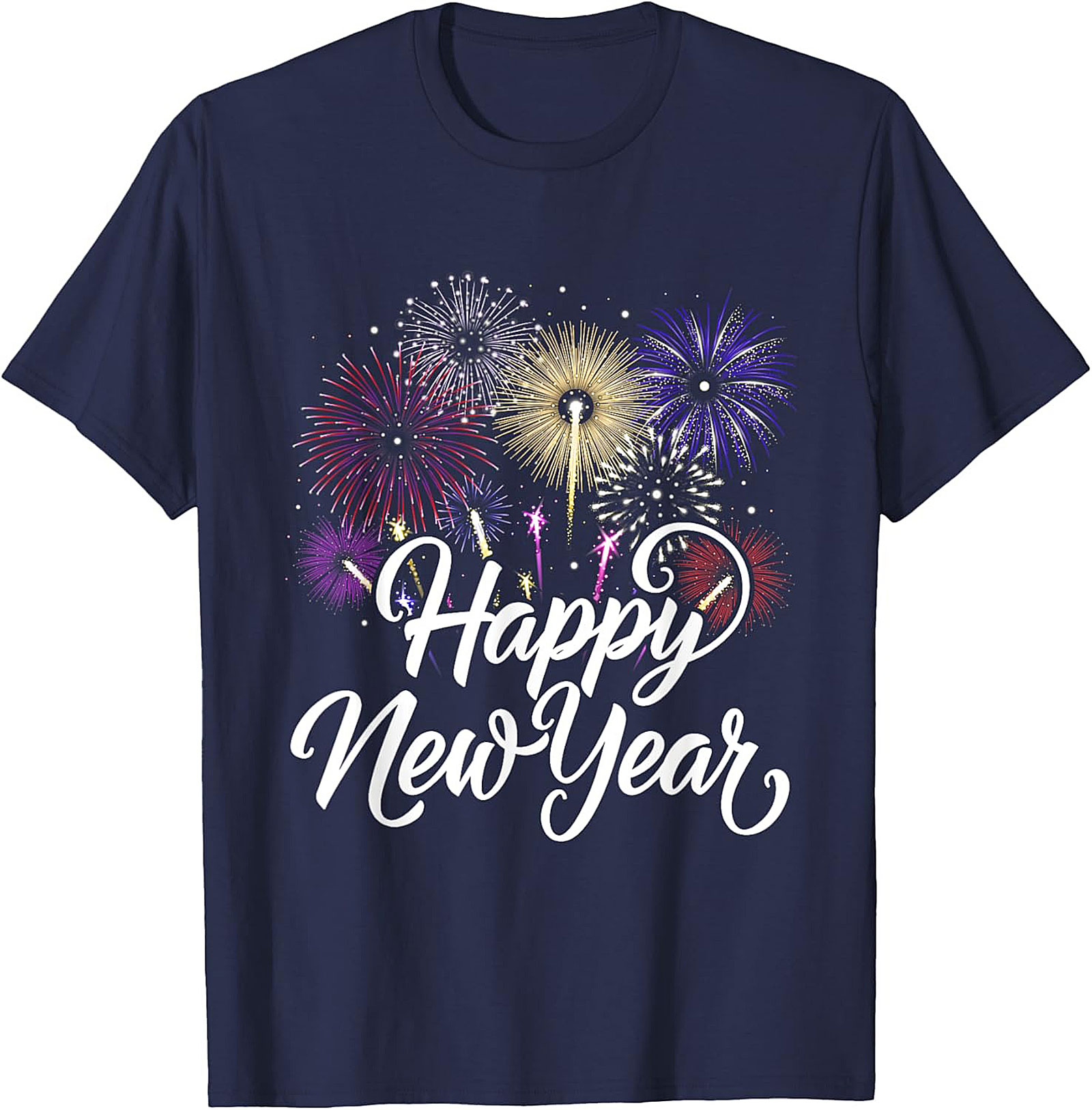 Happy New Year Fireworks T-Shirt Festive Unisex Tee