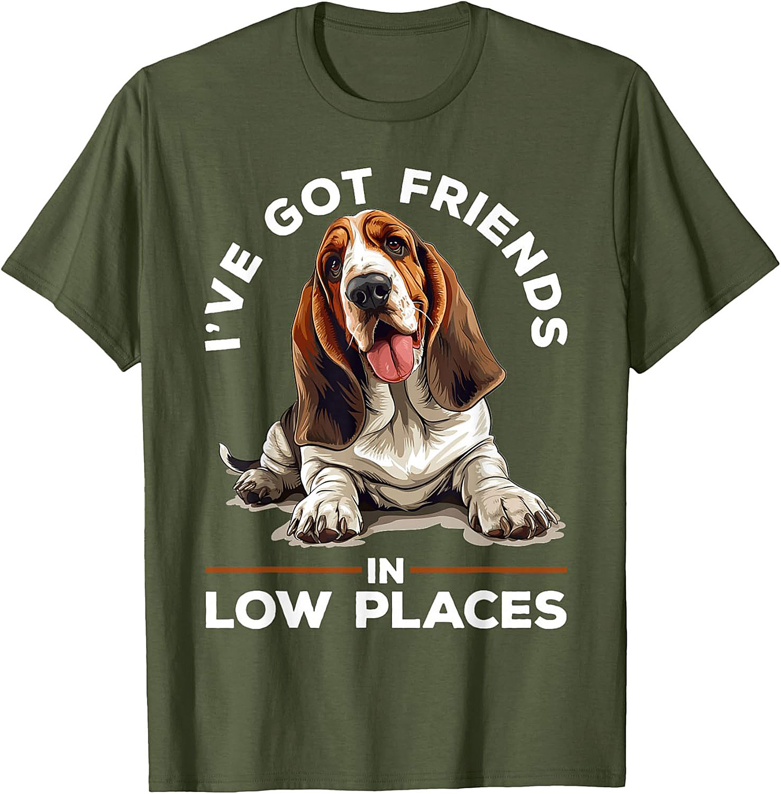Funny Basset Hound Graphic Tee - I've Got Friends in Low Places Shirt