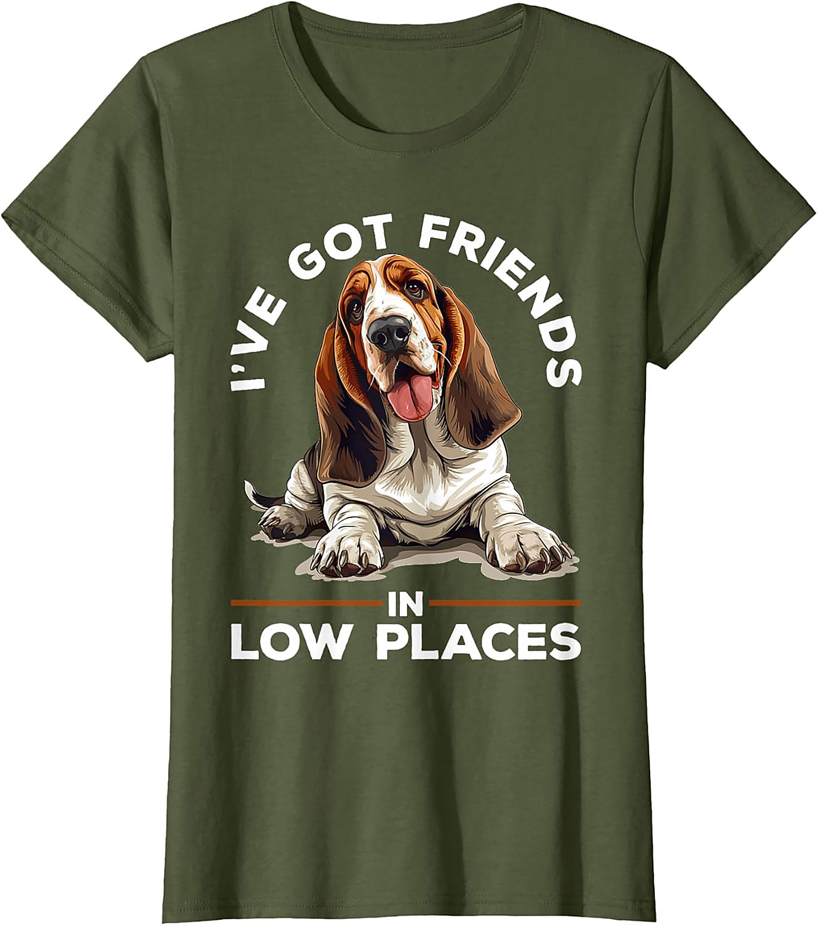 Funny Basset Hound Graphic Tee - I've Got Friends in Low Places Shirt