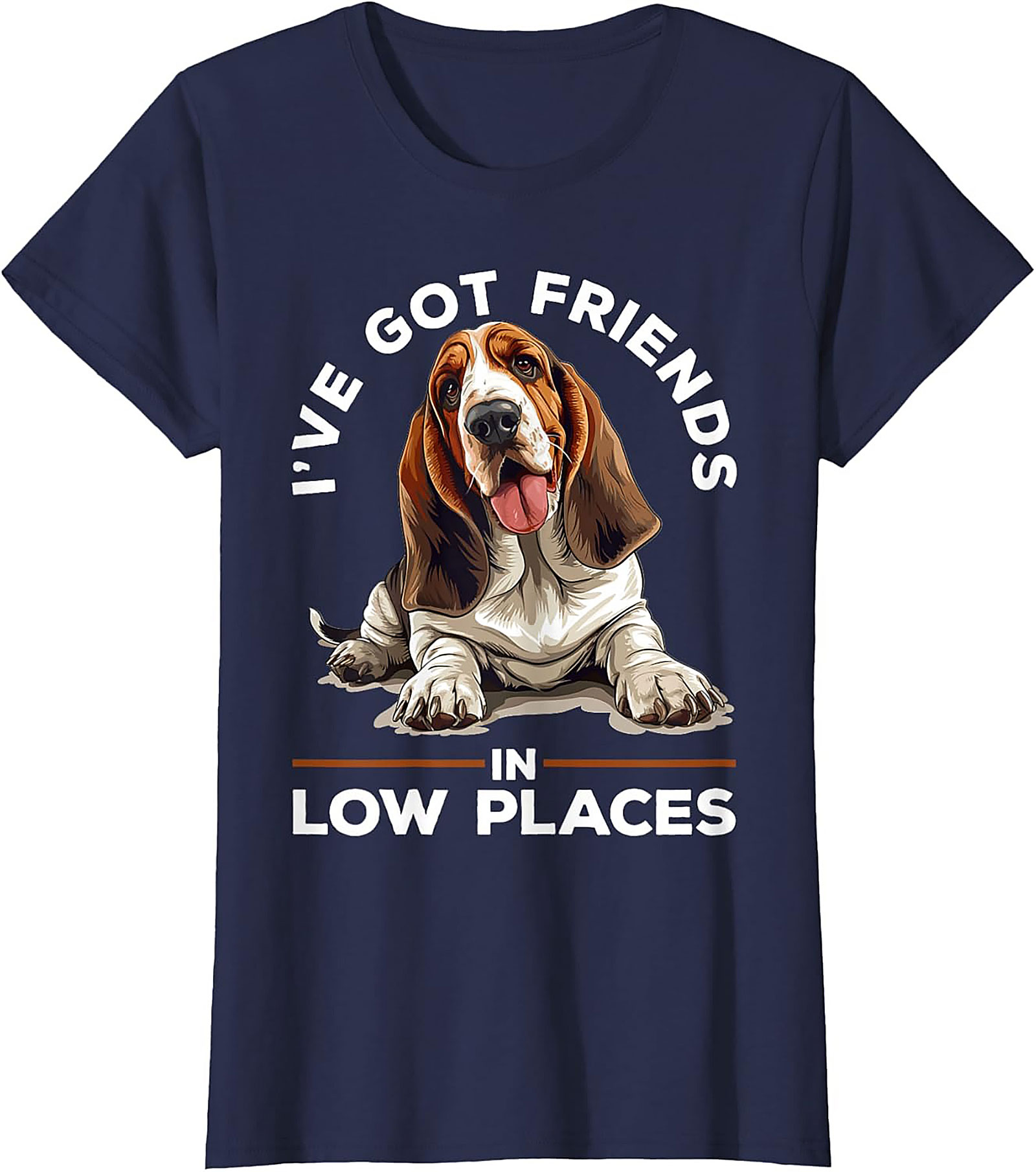 Funny Basset Hound Graphic Tee - I've Got Friends in Low Places Shirt