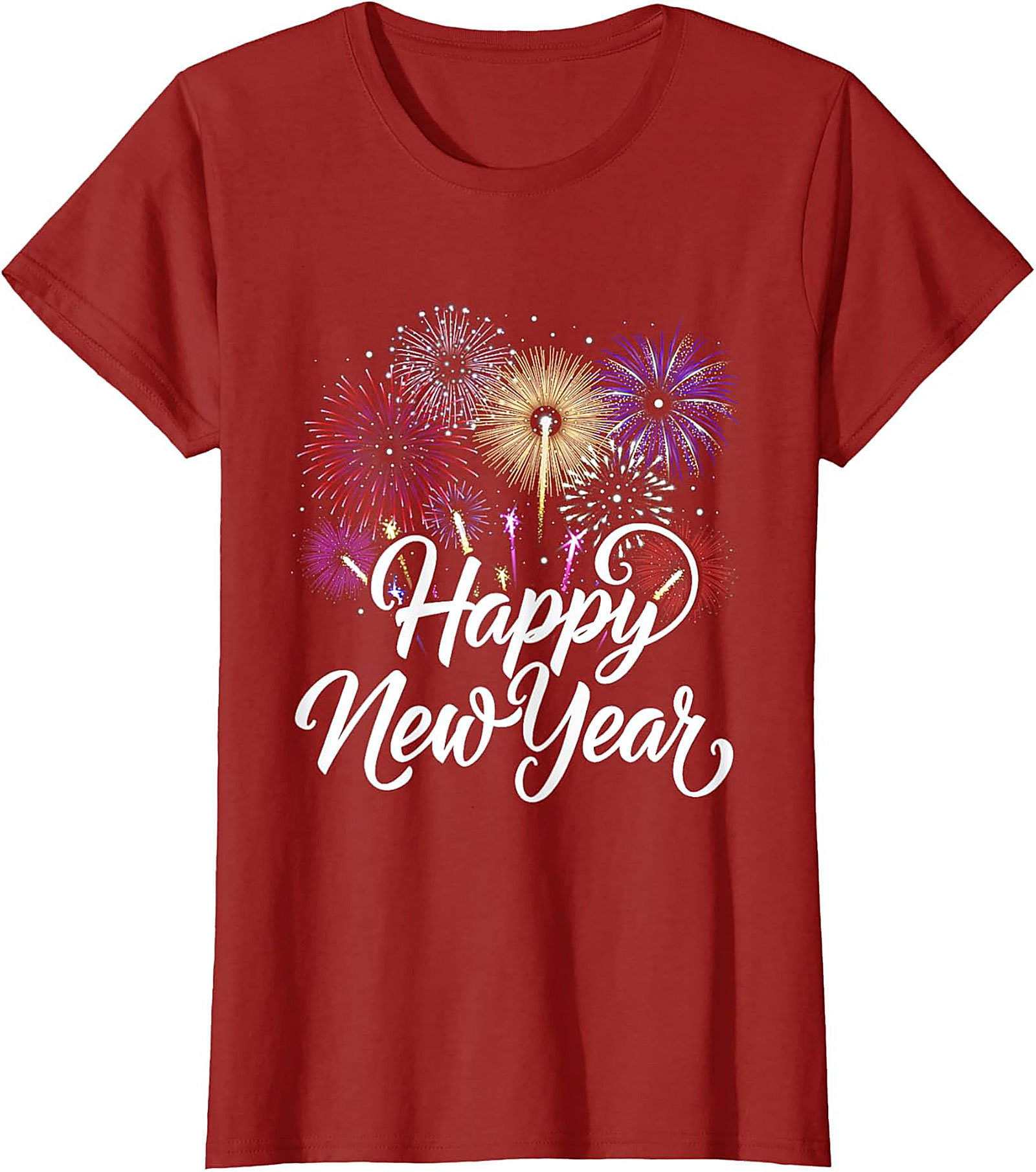 Happy New Year Fireworks T-Shirt Festive Unisex Tee