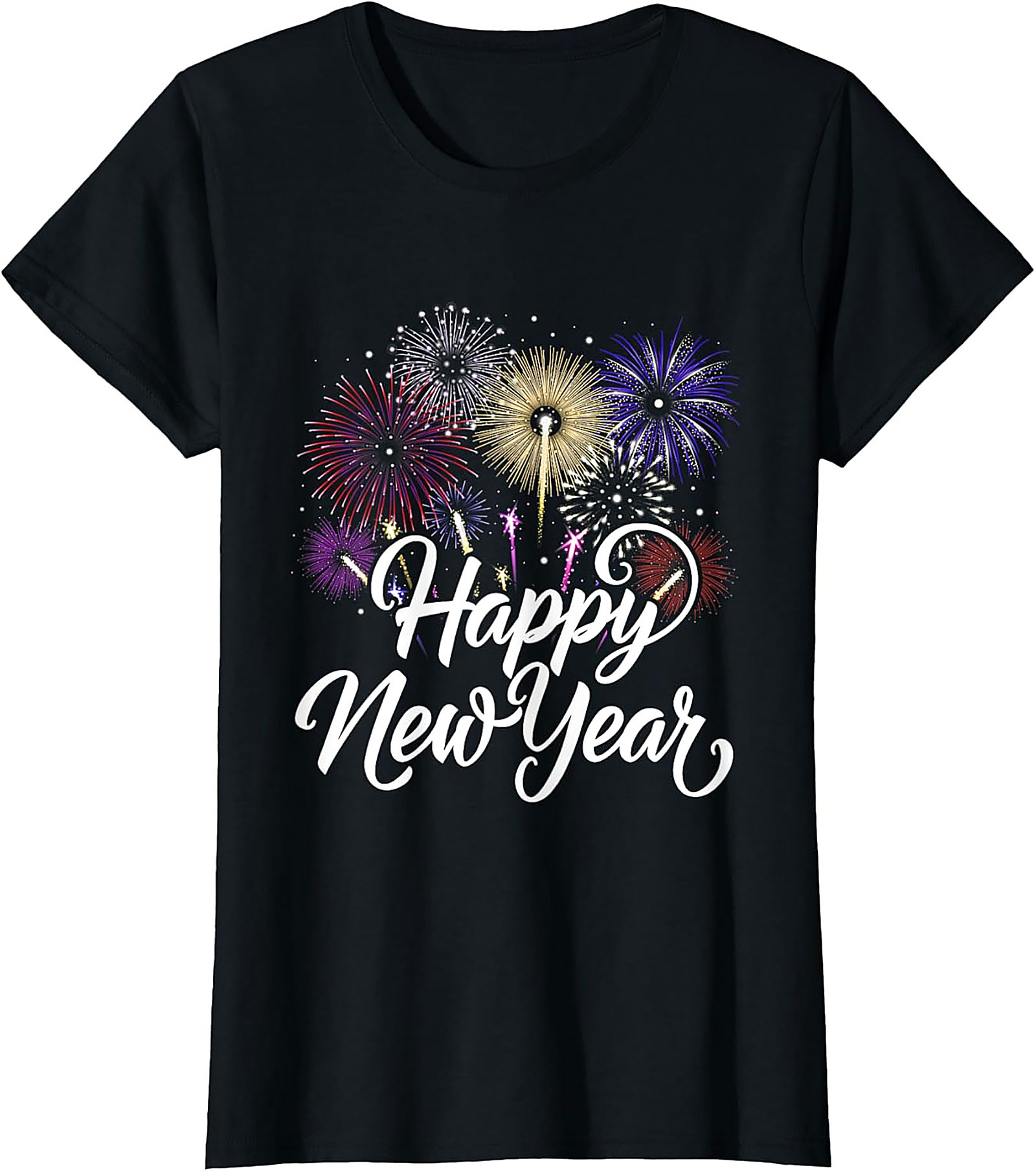 Happy New Year Fireworks T-Shirt Festive Unisex Tee