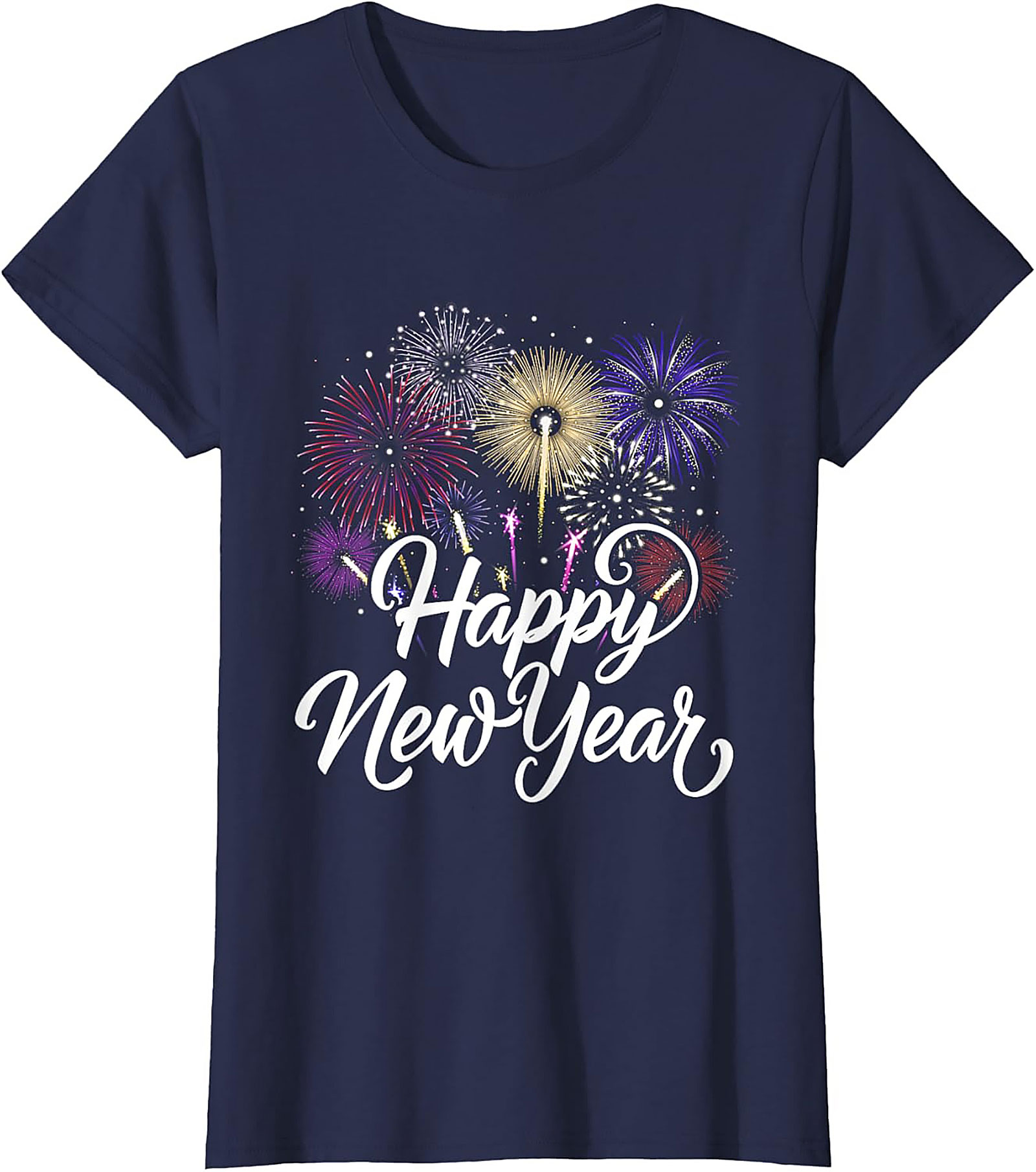 Happy New Year Fireworks T-Shirt Festive Unisex Tee