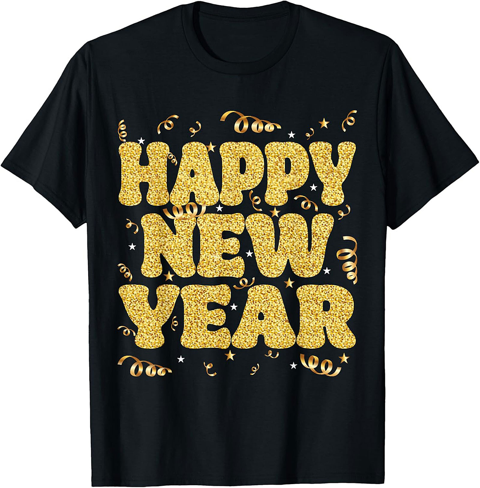 Happy New Year Glitter Graphic Tee Celebration Shirt