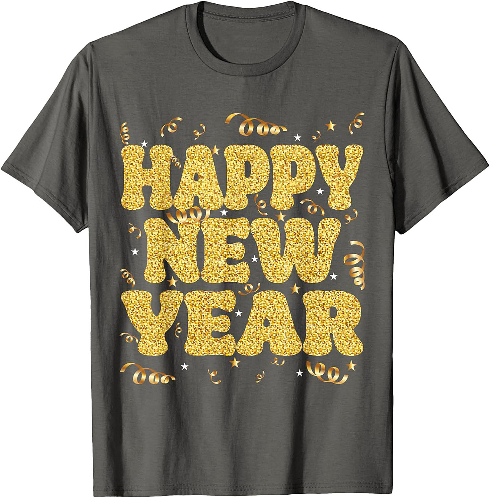 Happy New Year Glitter Graphic Tee Celebration Shirt