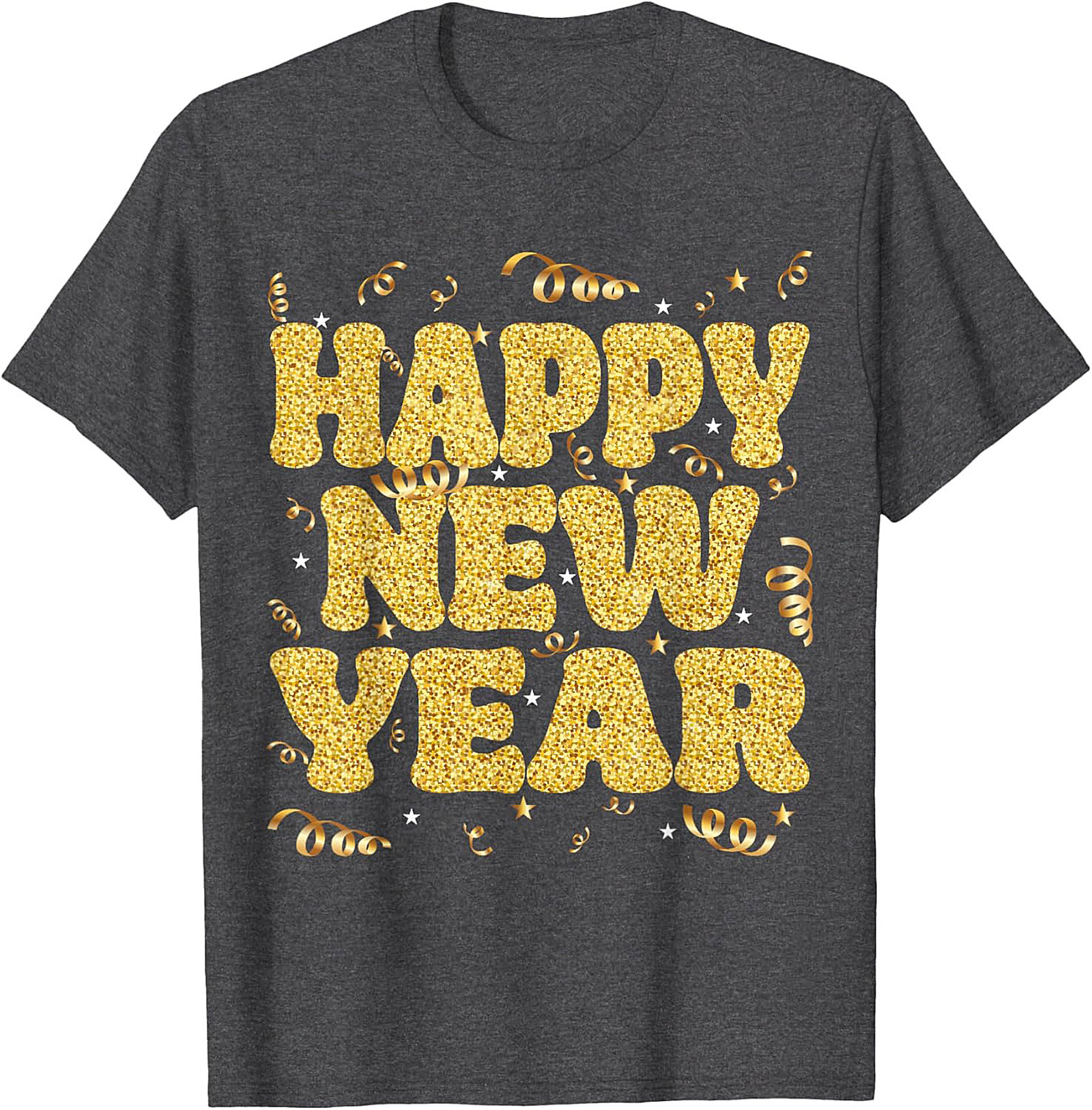 Happy New Year Glitter Graphic Tee Celebration Shirt