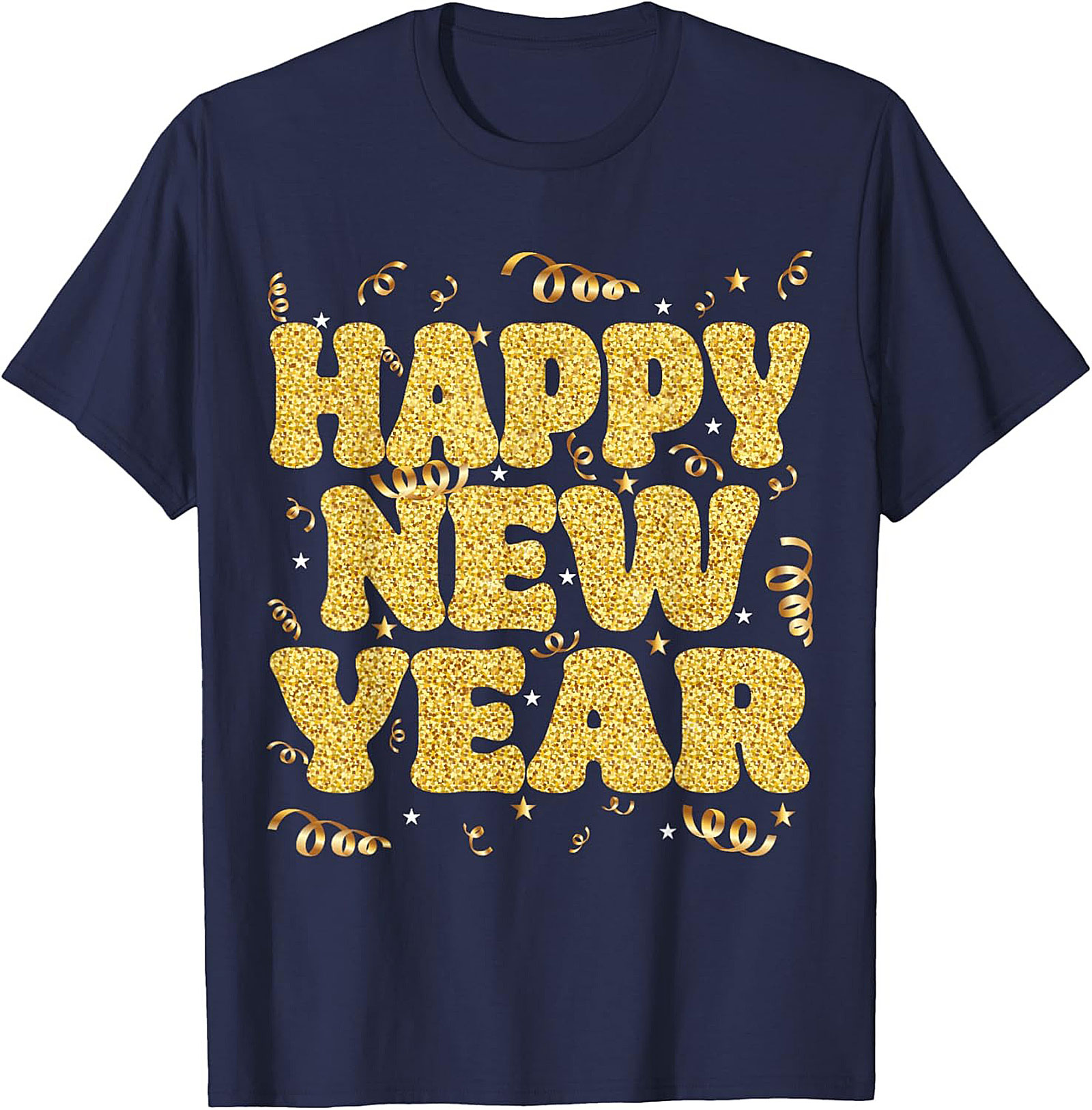 Happy New Year Glitter Graphic Tee Celebration Shirt