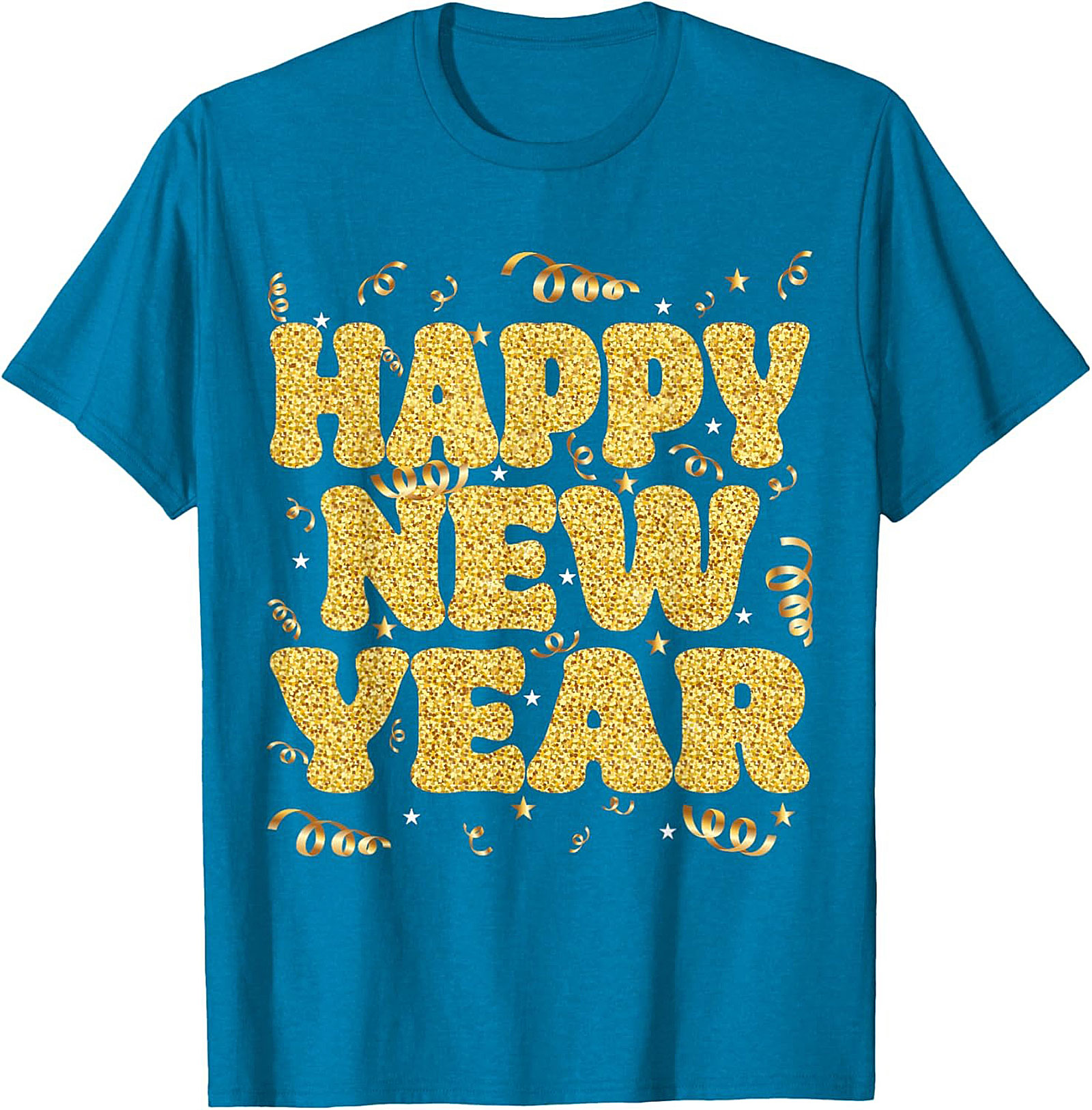 Happy New Year Glitter Graphic Tee Celebration Shirt