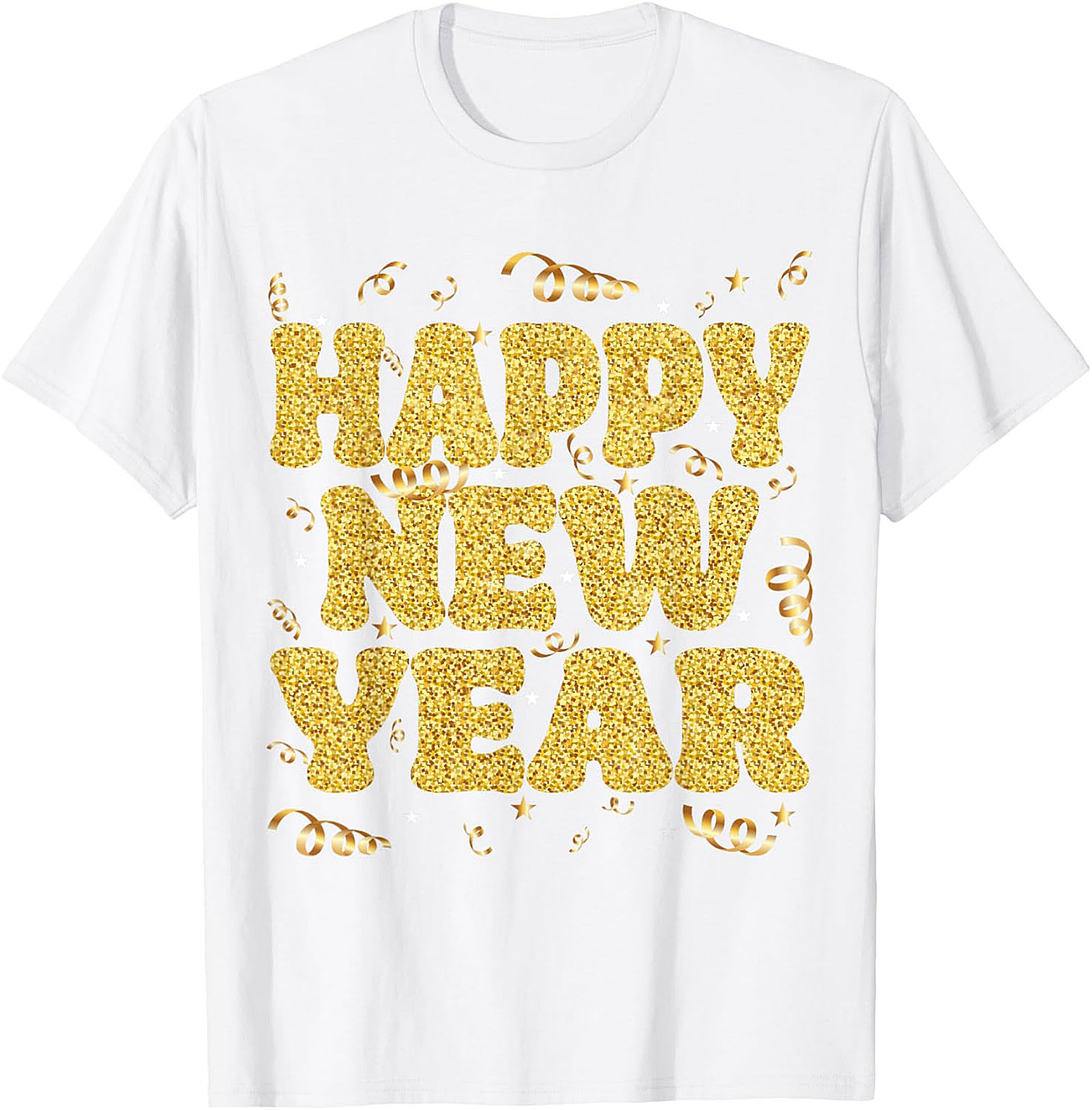 Happy New Year Glitter Graphic Tee Celebration Shirt