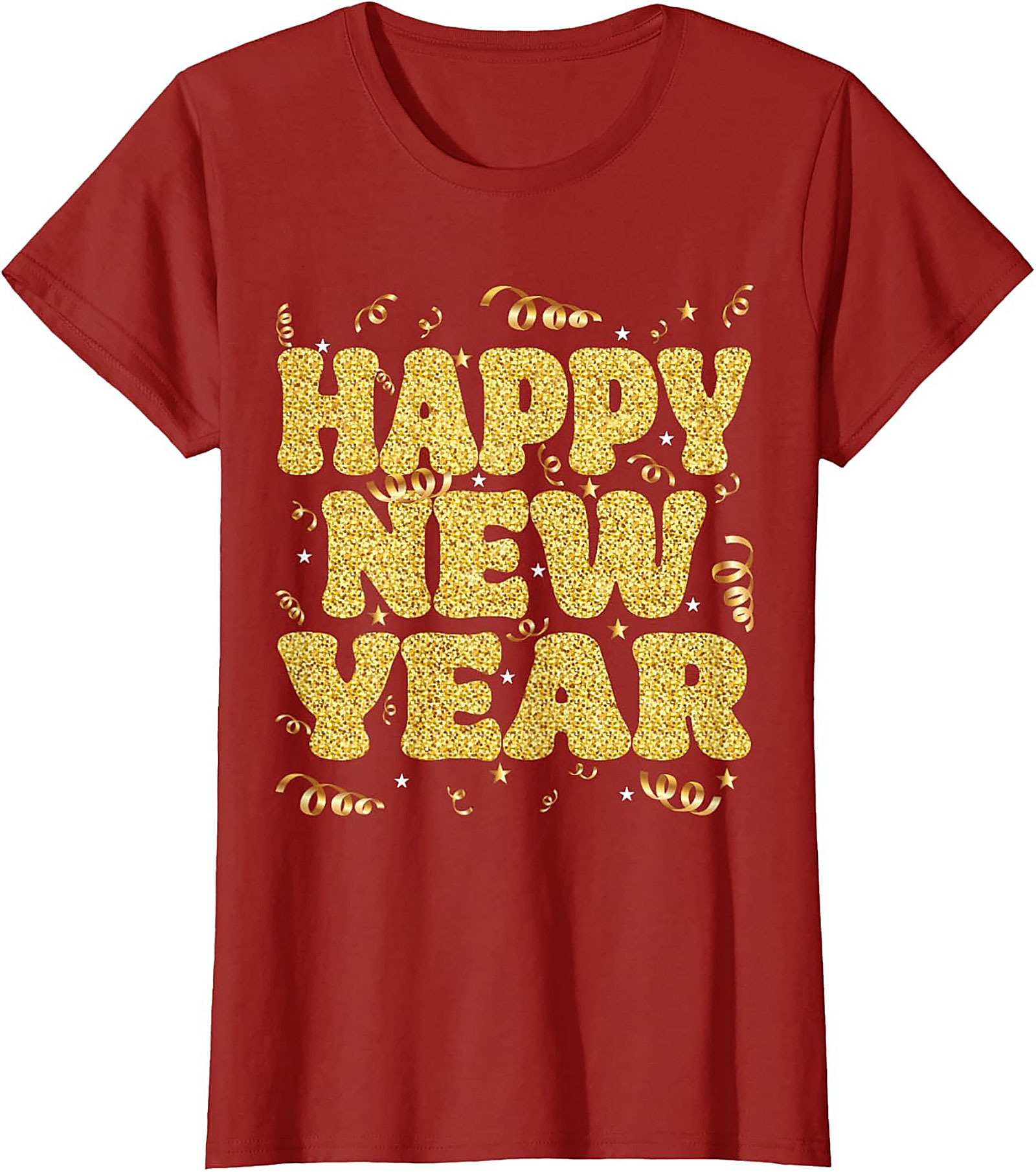 Happy New Year Glitter Graphic Tee Celebration Shirt