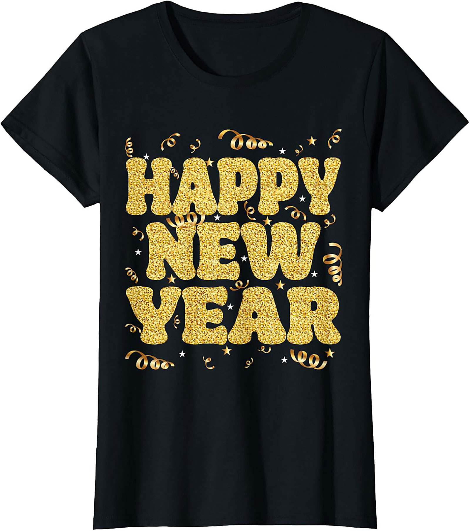 Happy New Year Glitter Graphic Tee Celebration Shirt