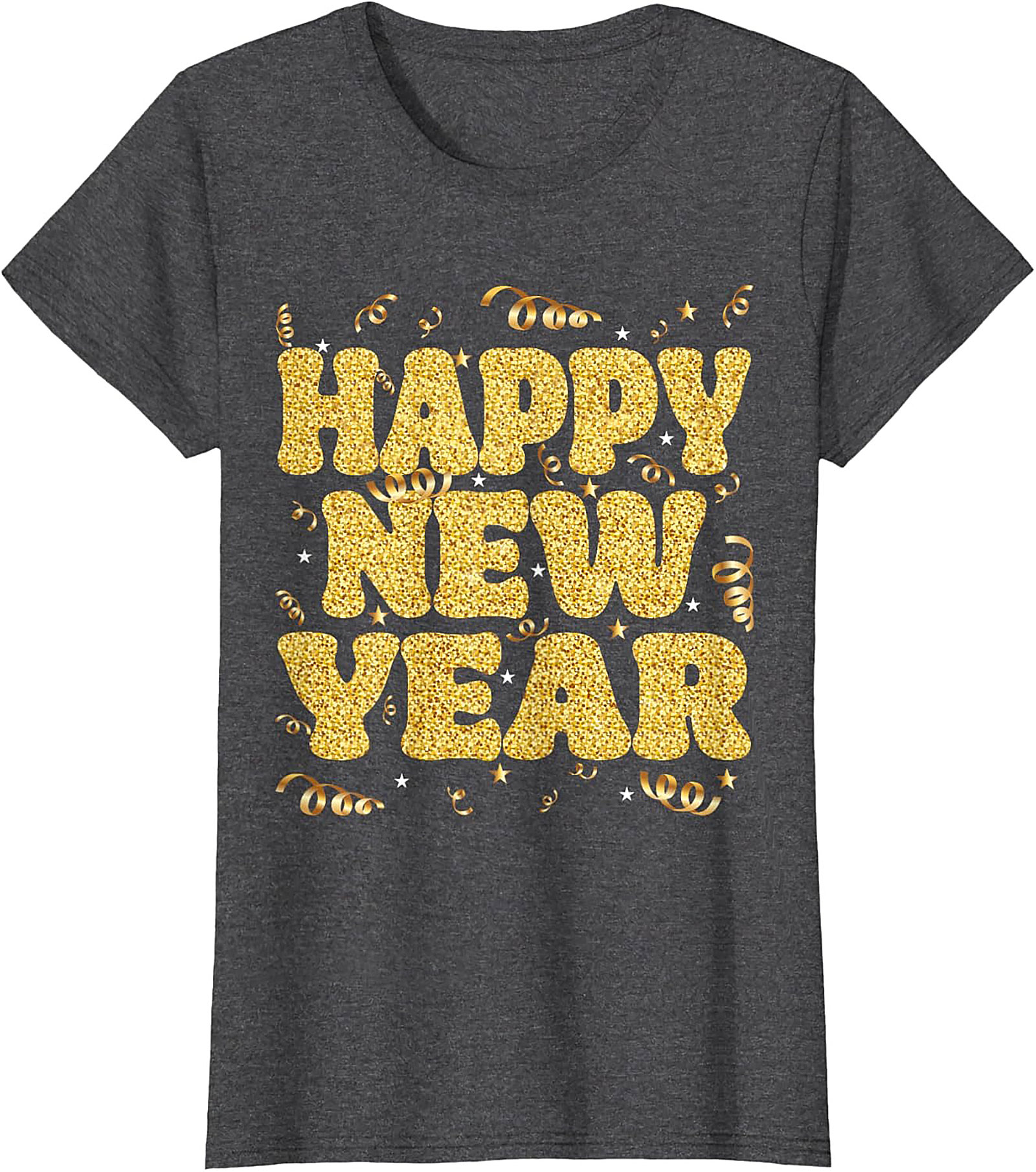 Happy New Year Glitter Graphic Tee Celebration Shirt
