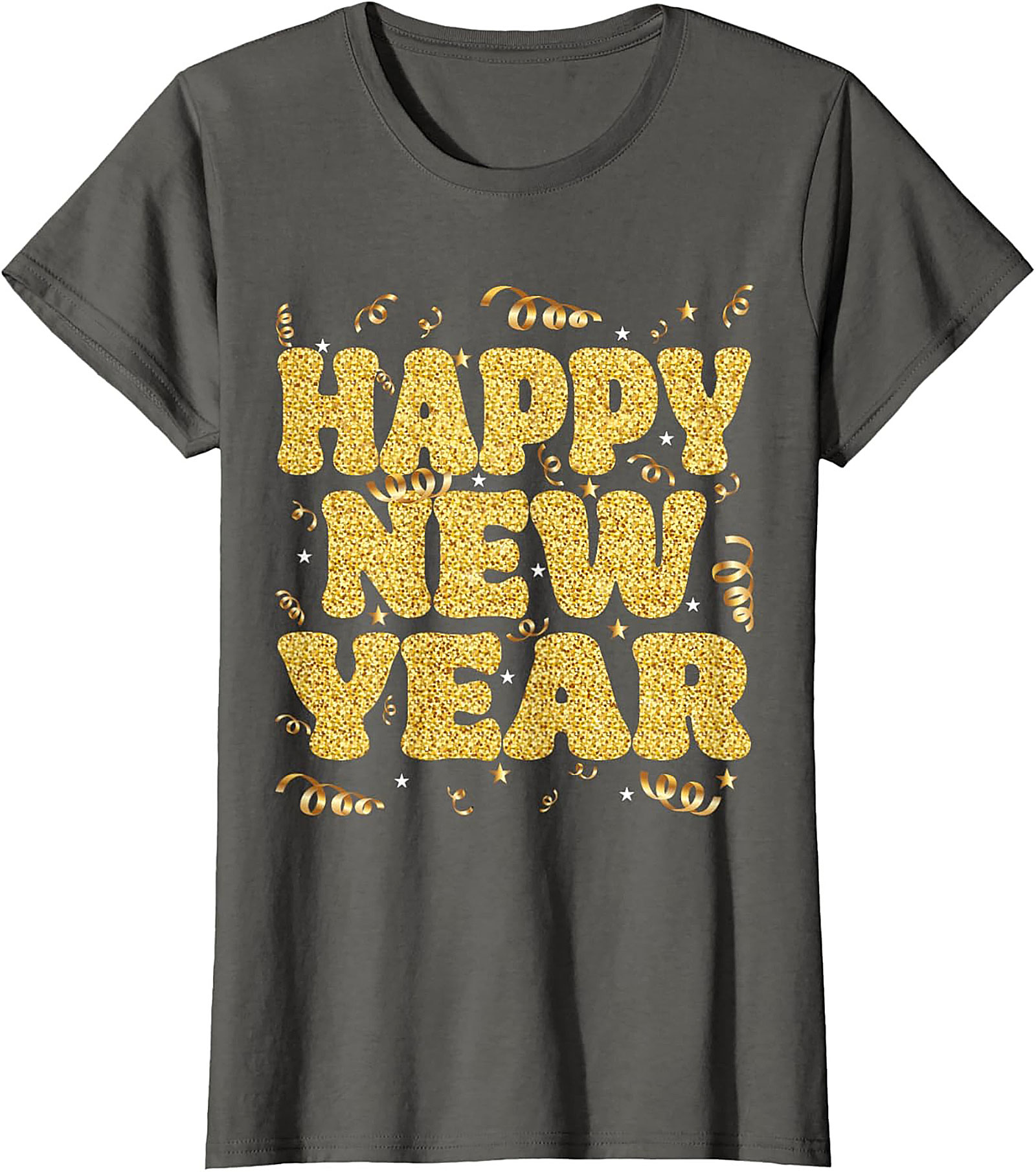 Happy New Year Glitter Graphic Tee Celebration Shirt