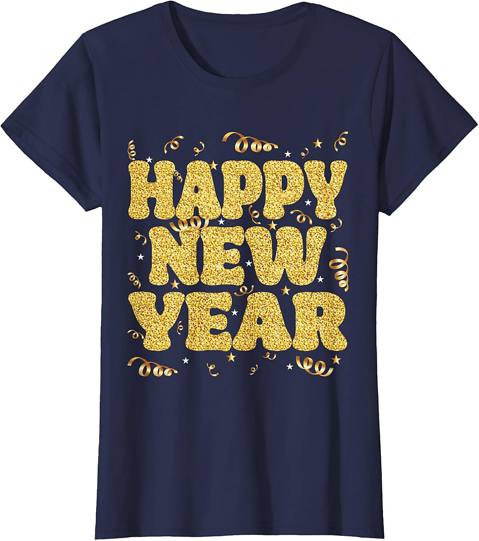 Happy New Year Glitter Graphic Tee Celebration Shirt