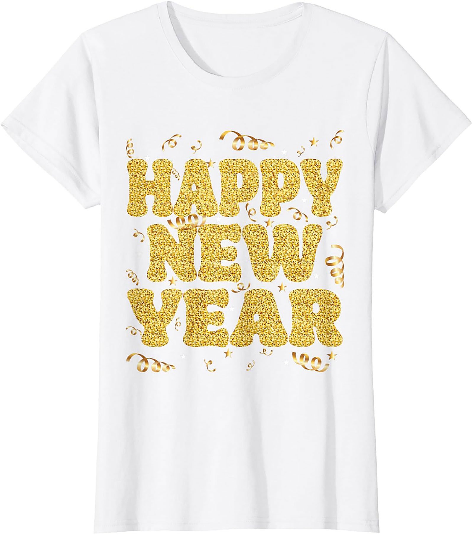 Happy New Year Glitter Graphic Tee Celebration Shirt