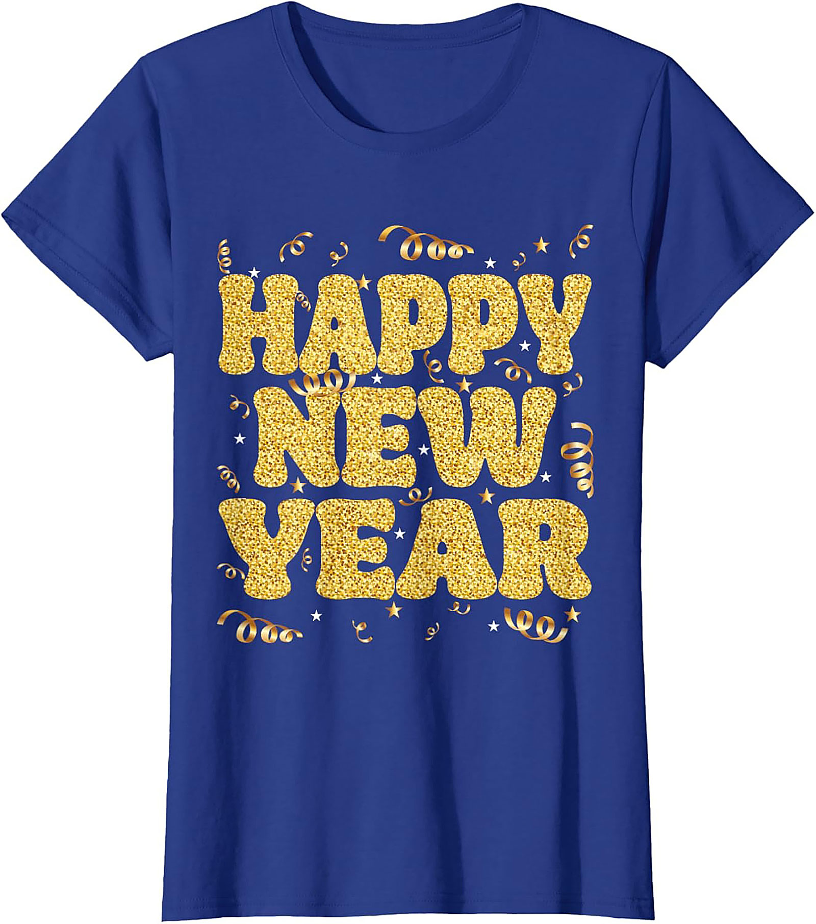 Happy New Year Glitter Graphic Tee Celebration Shirt
