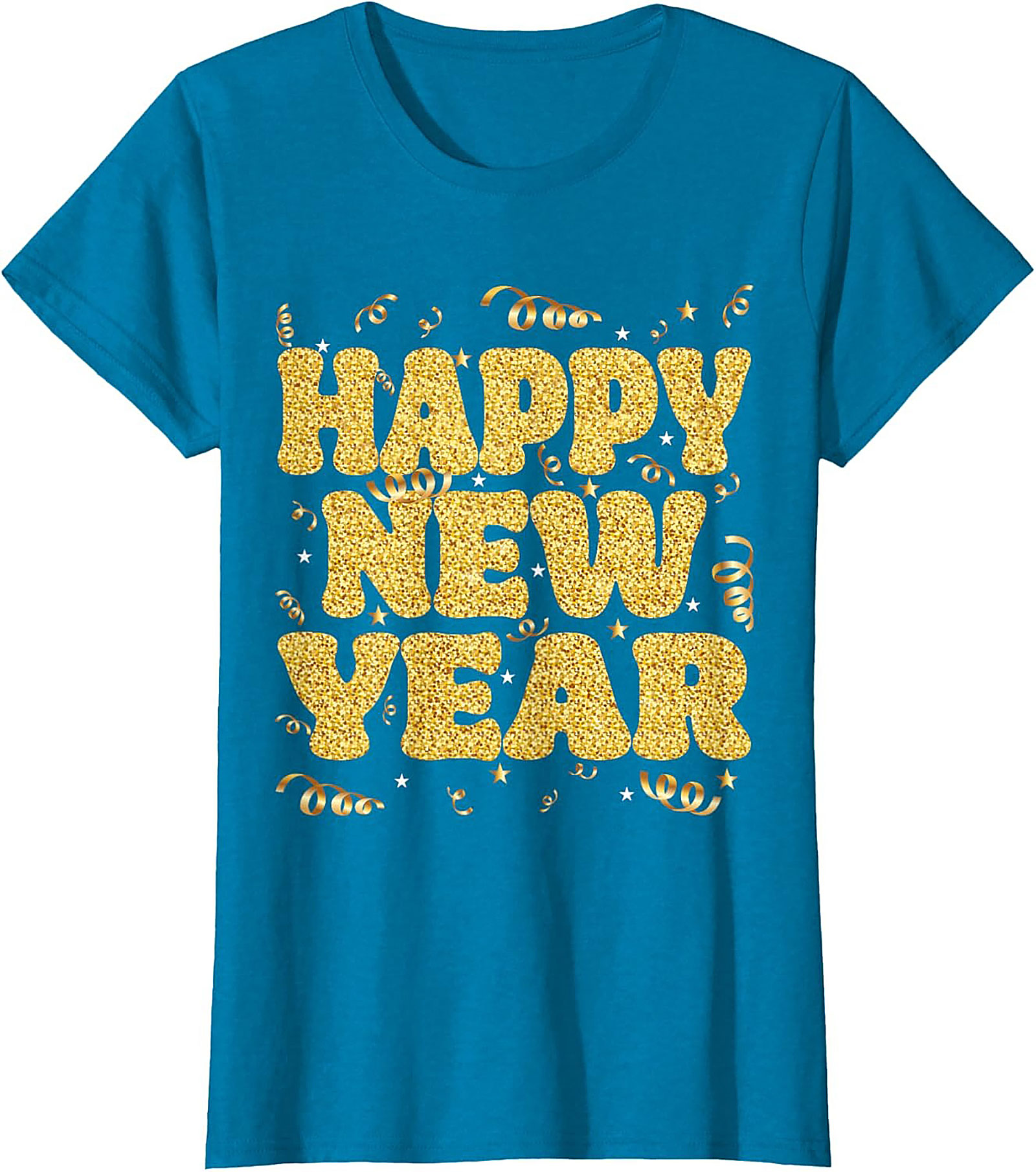 Happy New Year Glitter Graphic Tee Celebration Shirt