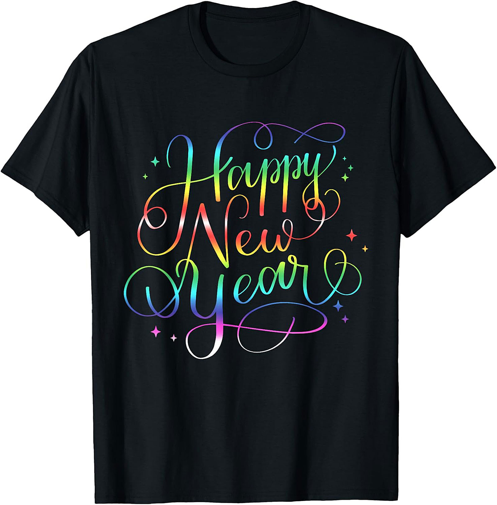 Happy New Year T-shirt Rainbow Cursive Graphic Tee