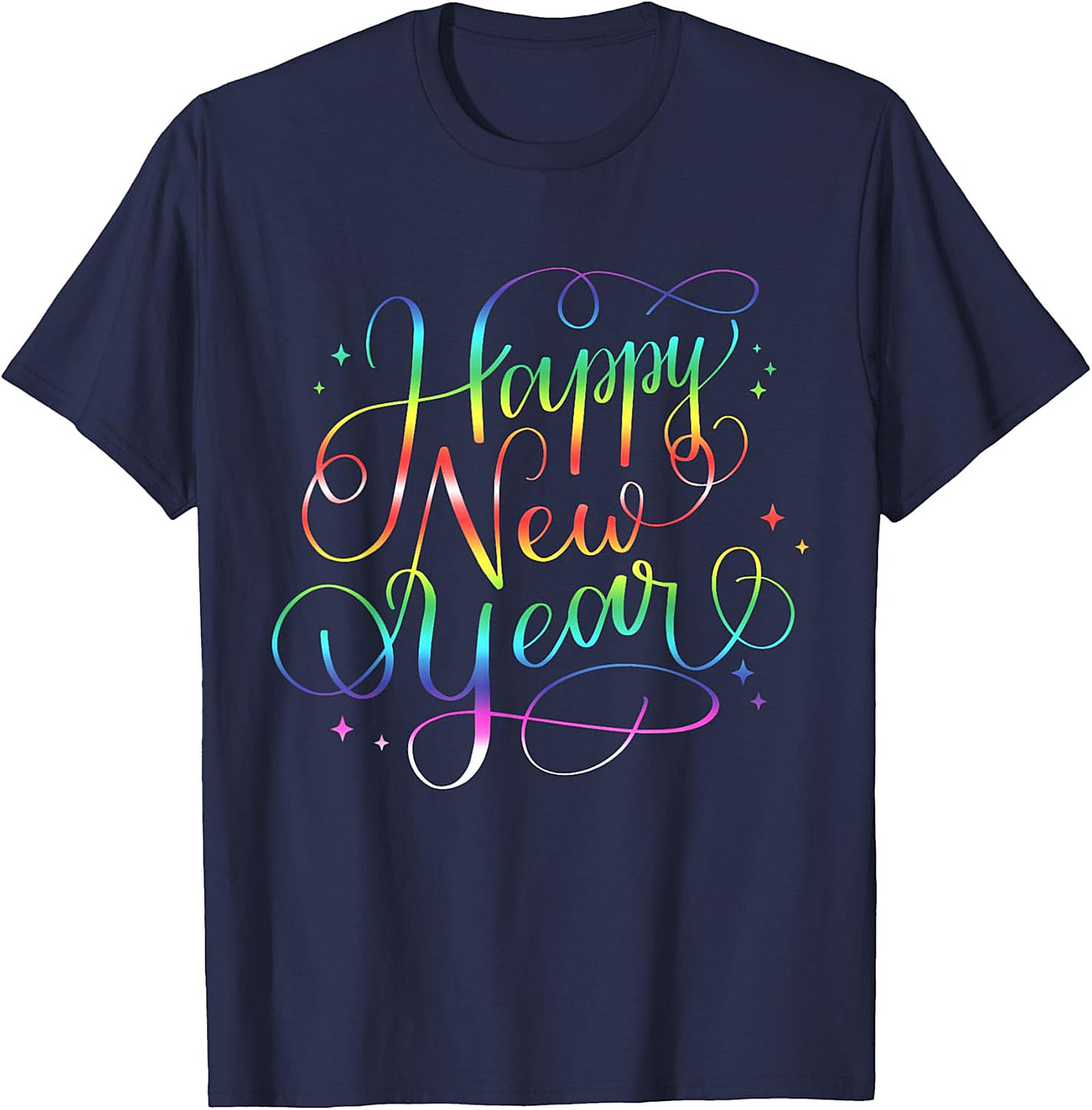 Happy New Year T-shirt Rainbow Cursive Graphic Tee