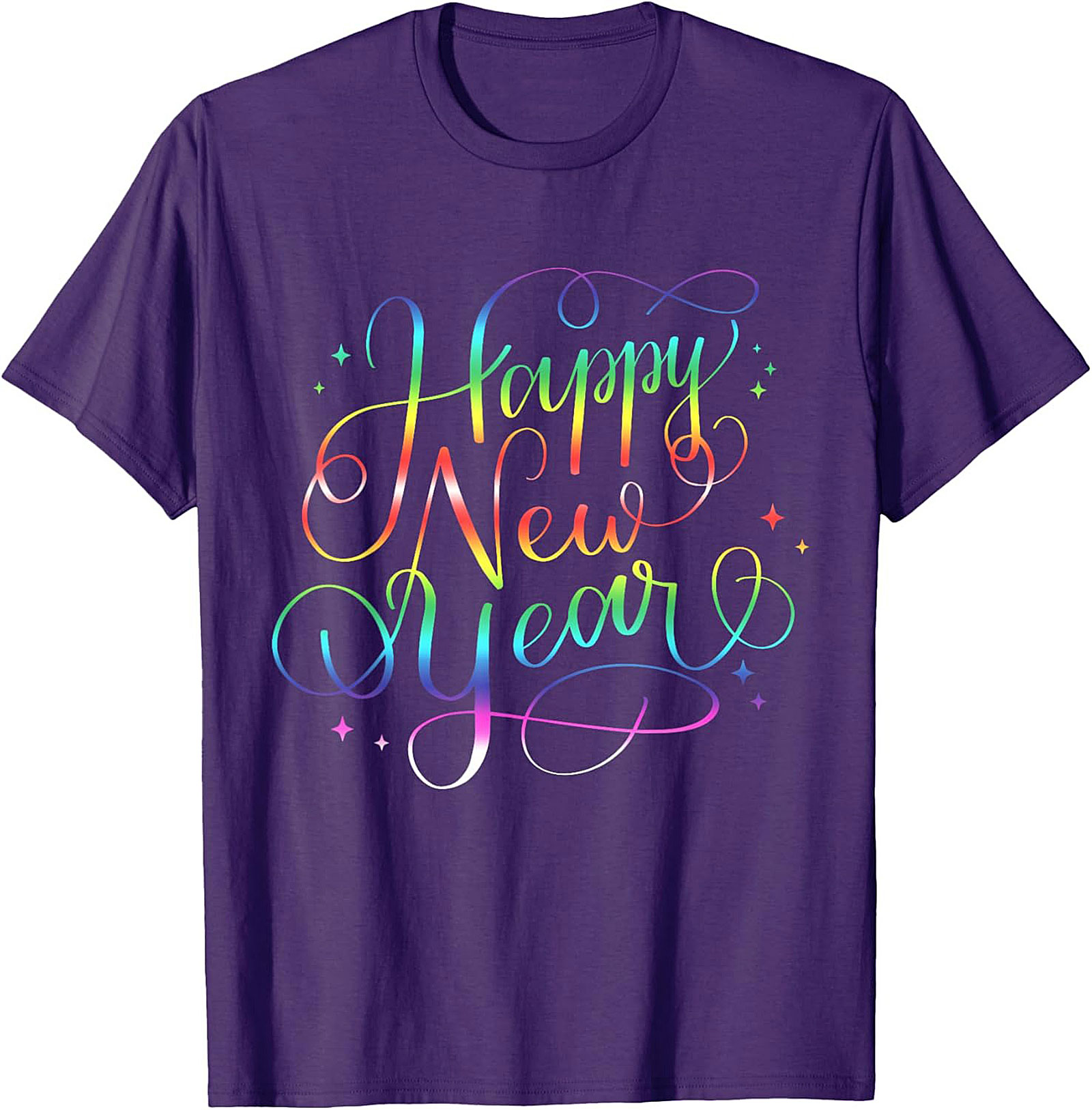 Happy New Year T-shirt Rainbow Cursive Graphic Tee