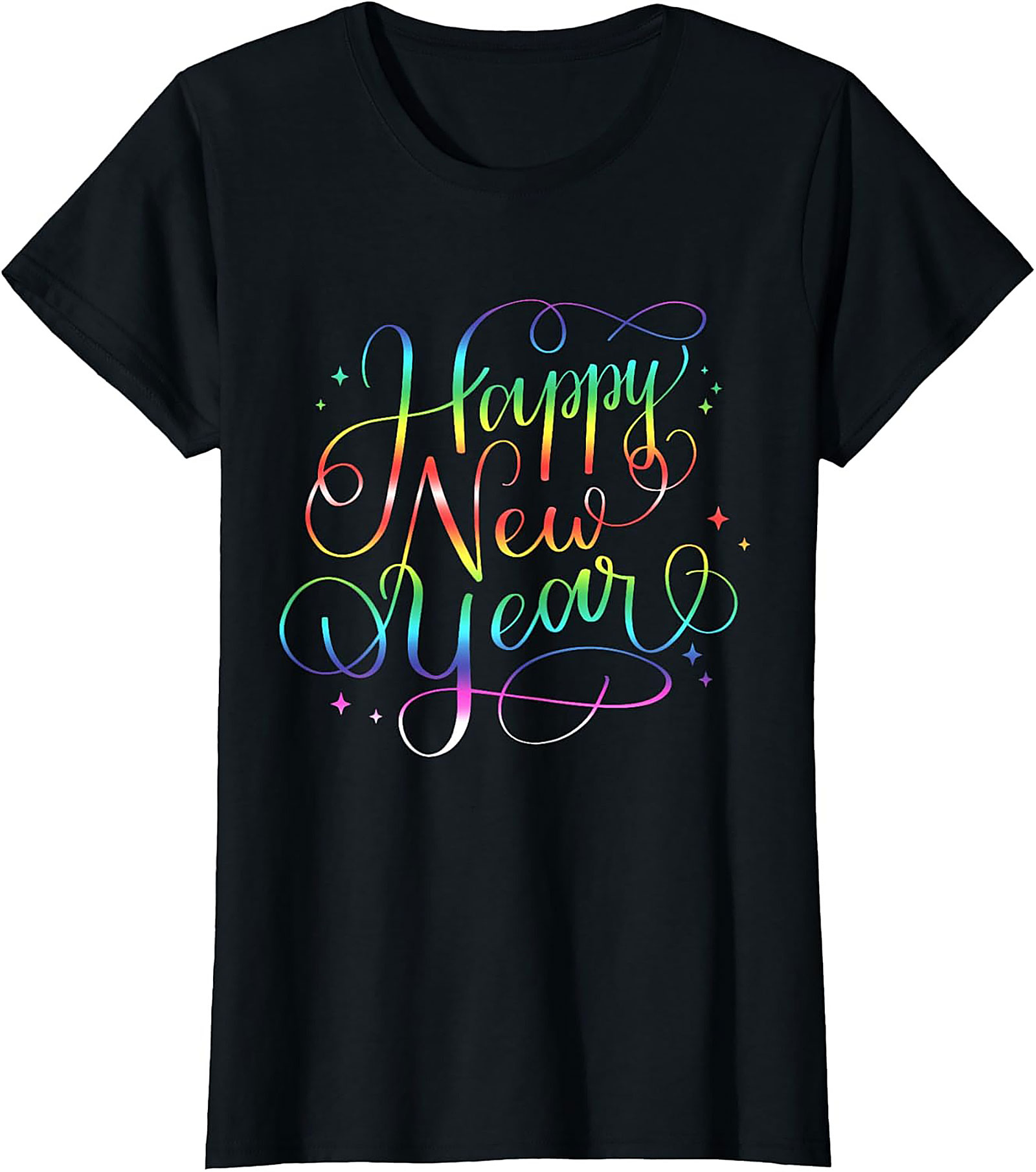 Happy New Year T-shirt Rainbow Cursive Graphic Tee