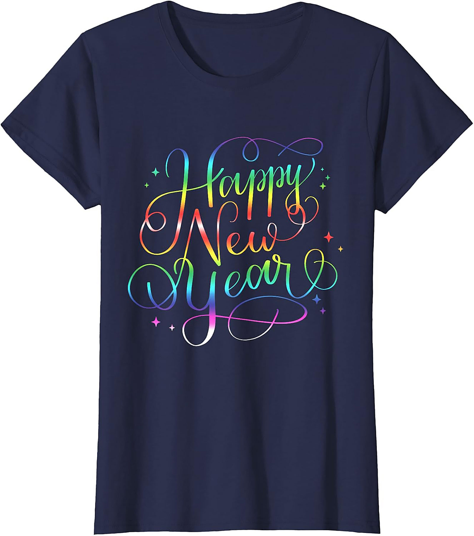 Happy New Year T-shirt Rainbow Cursive Graphic Tee