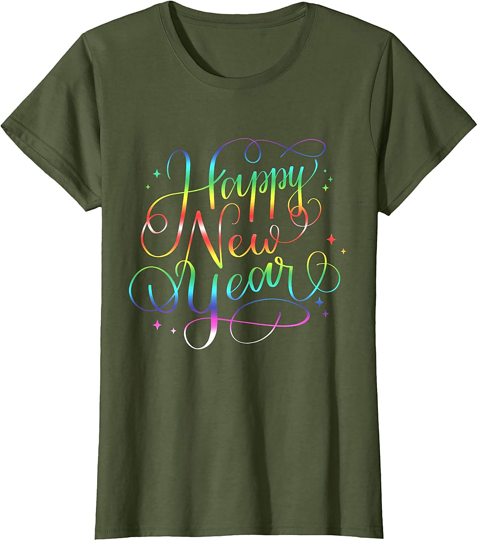 Happy New Year T-shirt Rainbow Cursive Graphic Tee