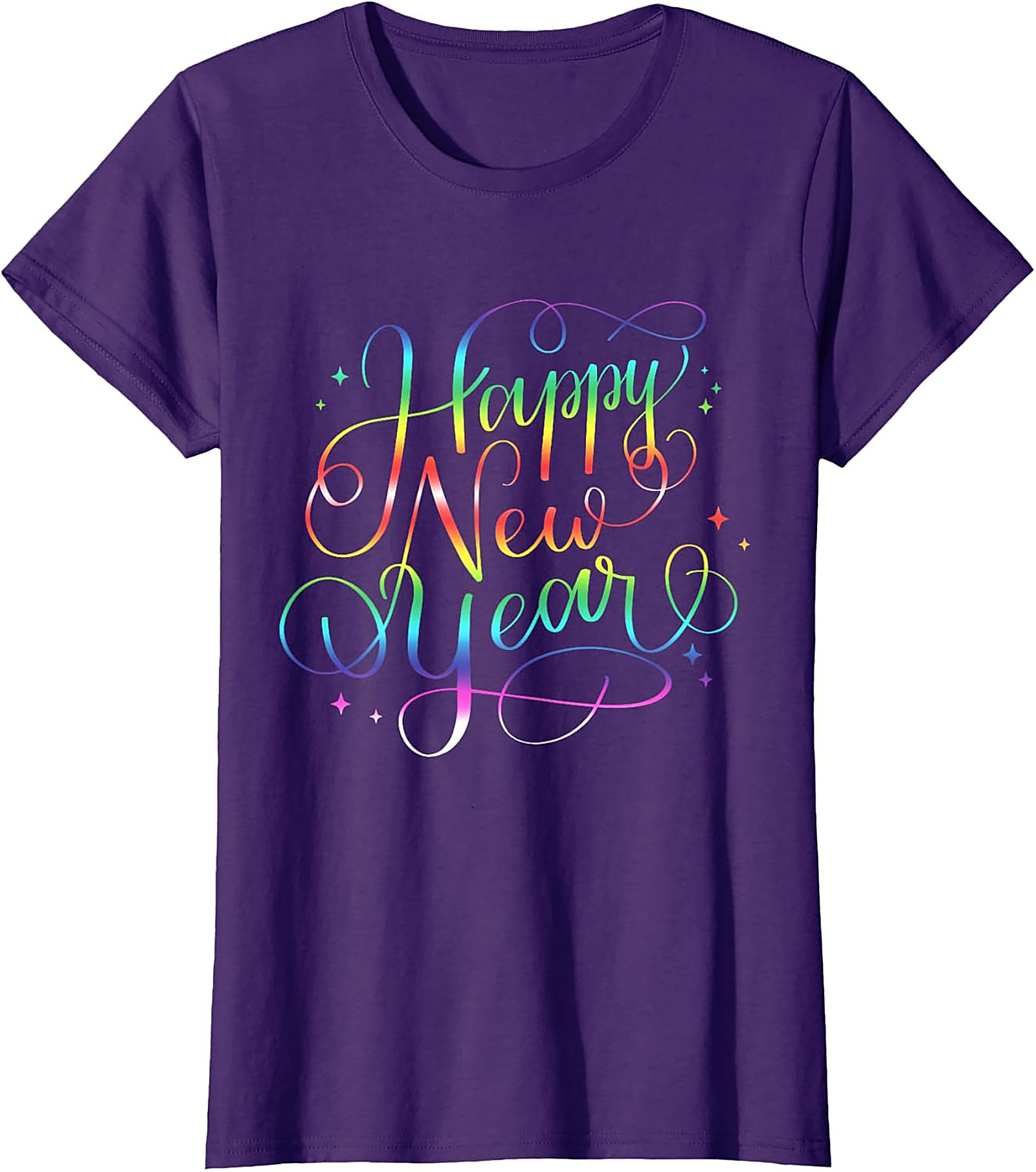 Happy New Year T-shirt Rainbow Cursive Graphic Tee