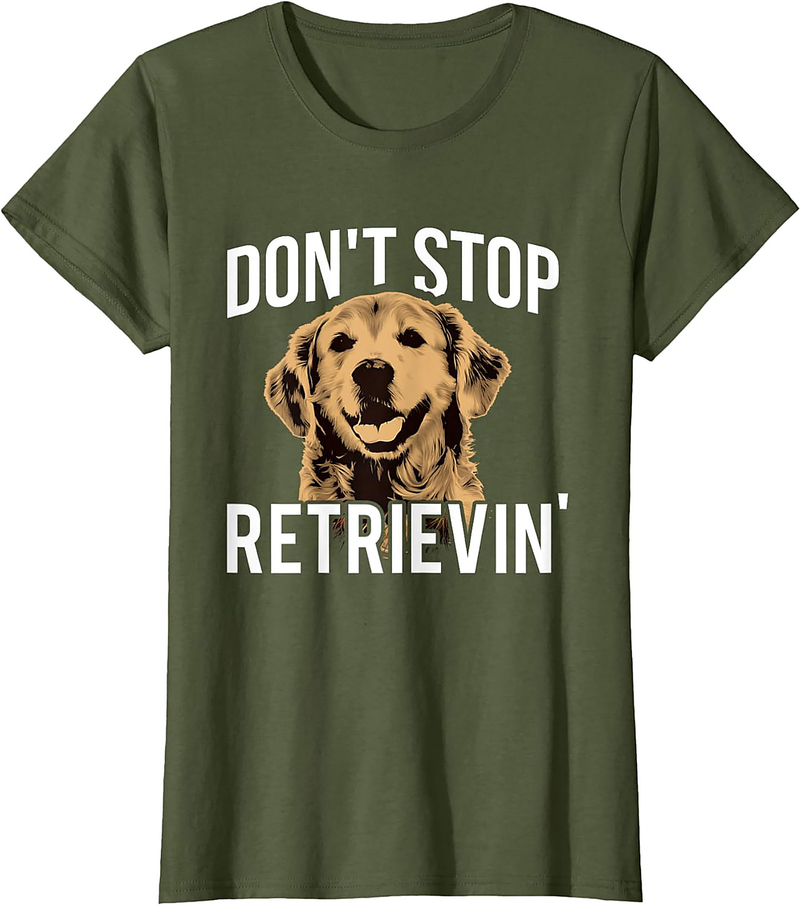 Golden Retriever T-Shirt: "Don't Stop Retrievin'" Funny Dog Graphic Tee