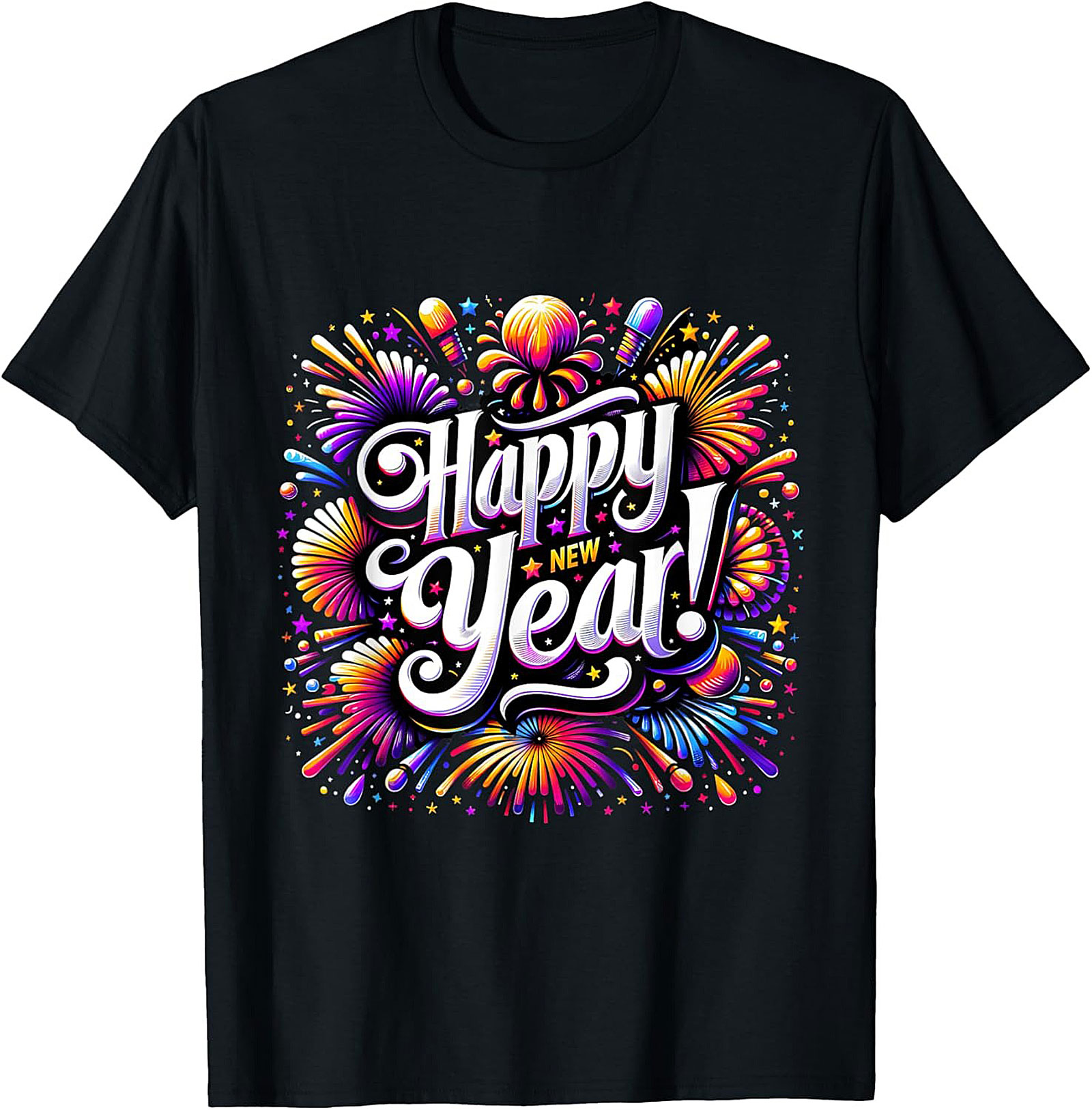 Happy New Year Graphic Tee Vibrant Fireworks Unisex Shirt