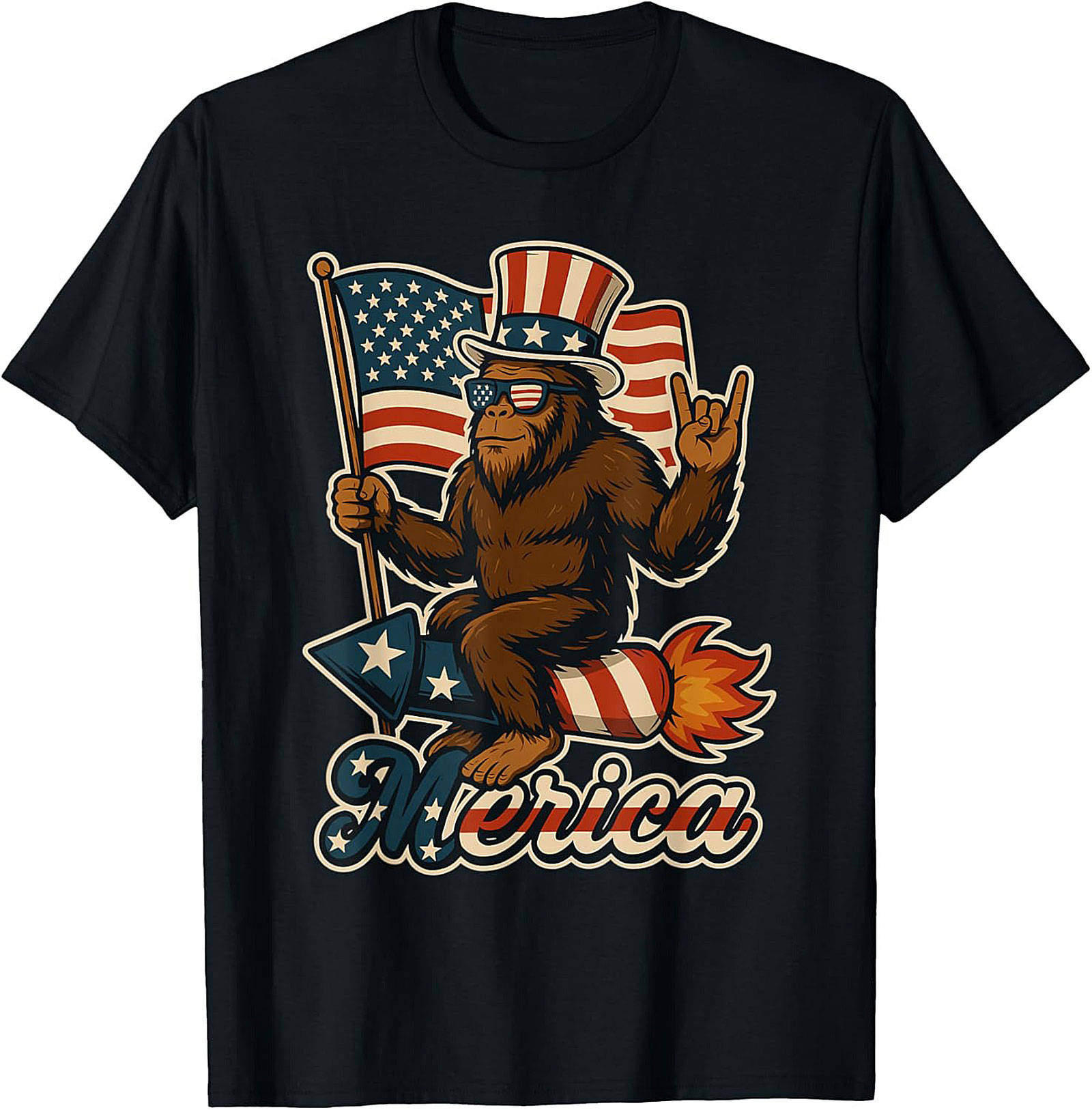 Funny Patriotic Bigfoot T-Shirt | Merica Sasquatch Tee