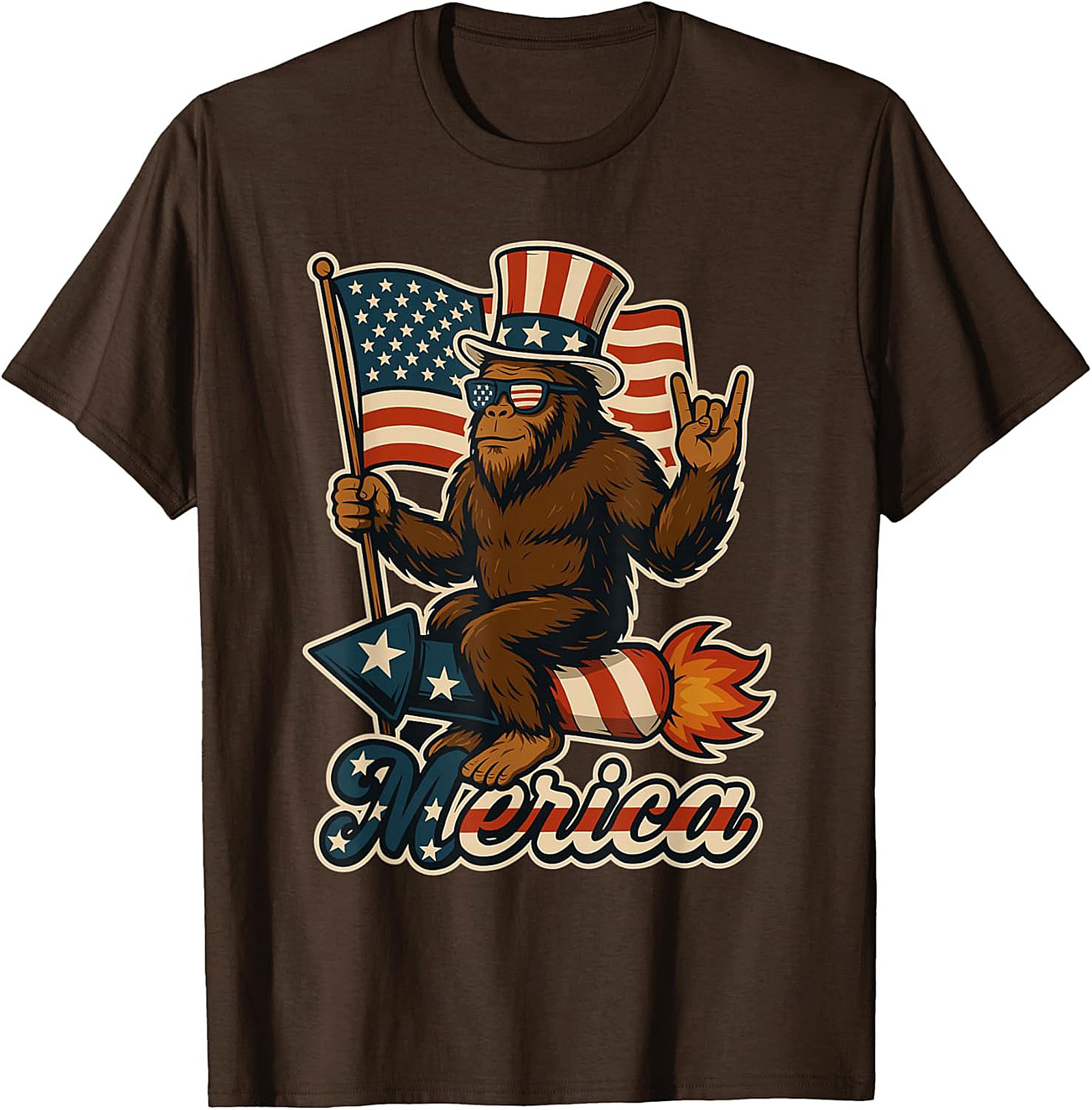 Funny Patriotic Bigfoot T-Shirt | Merica Sasquatch Tee