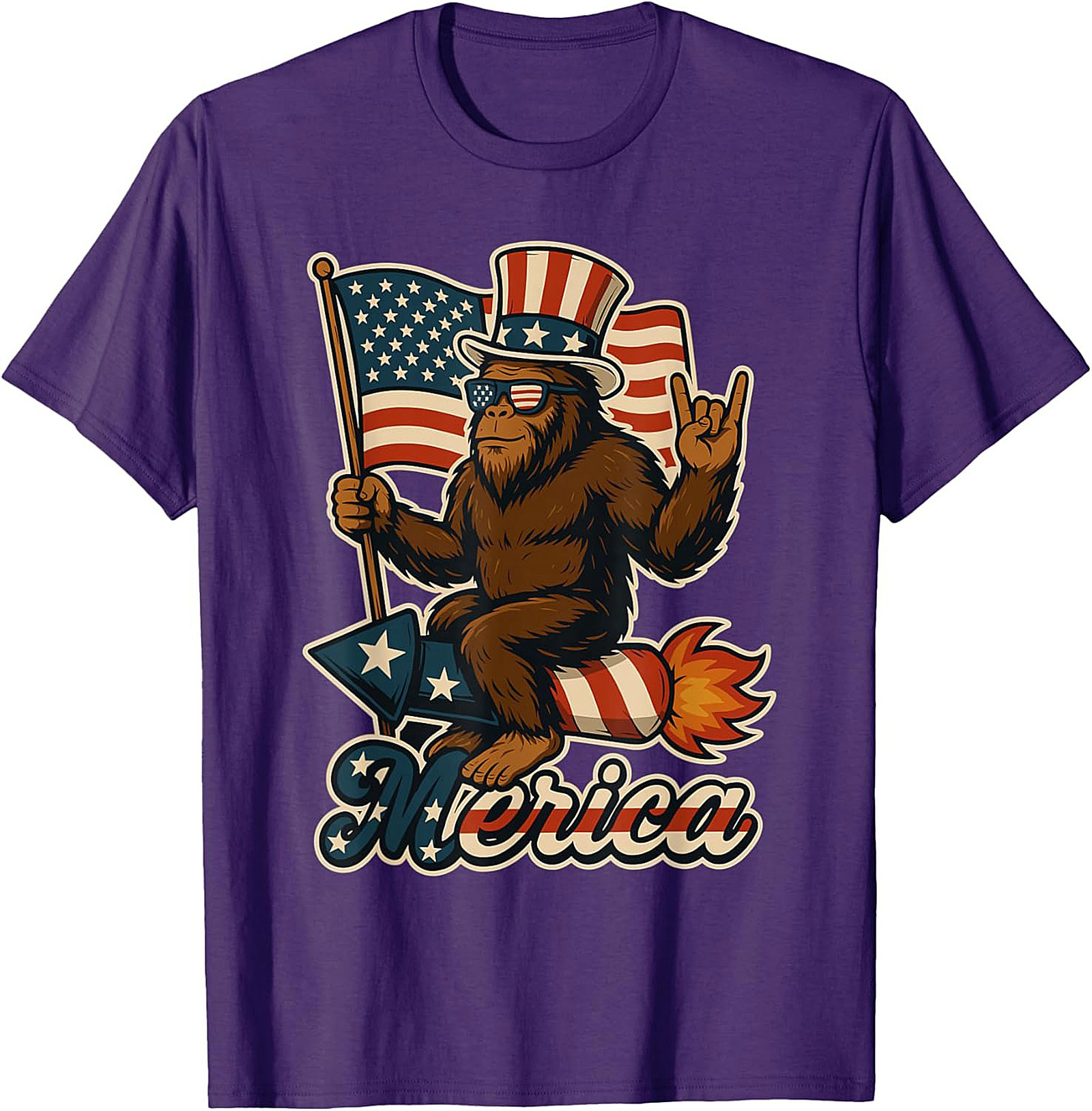 Funny Patriotic Bigfoot T-Shirt | Merica Sasquatch Tee