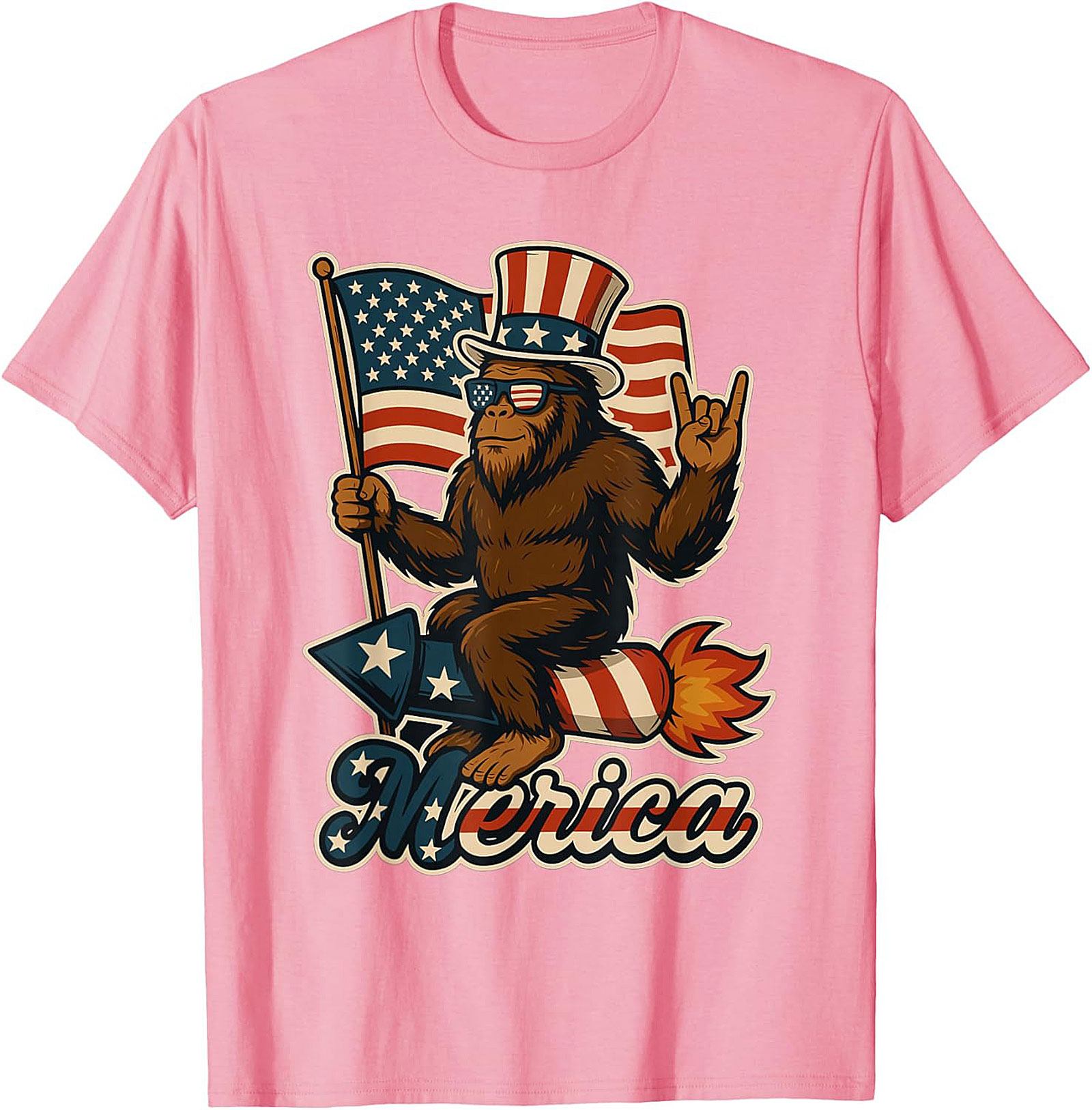 Funny Patriotic Bigfoot T-Shirt | Merica Sasquatch Tee