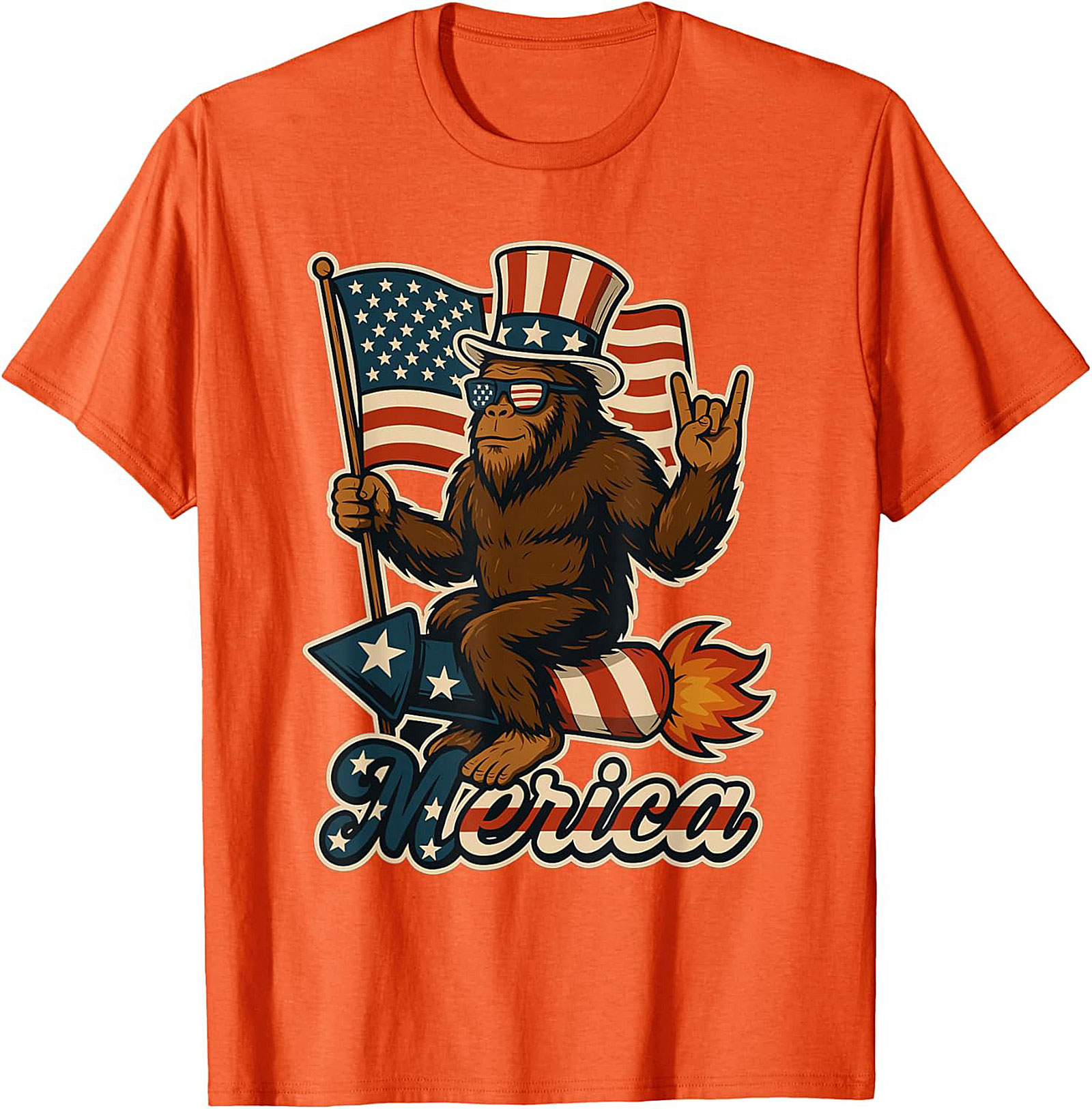 Funny Patriotic Bigfoot T-Shirt | Merica Sasquatch Tee