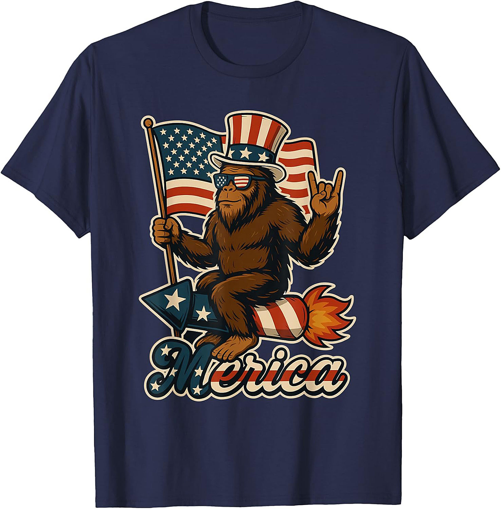 Funny Patriotic Bigfoot T-Shirt | Merica Sasquatch Tee