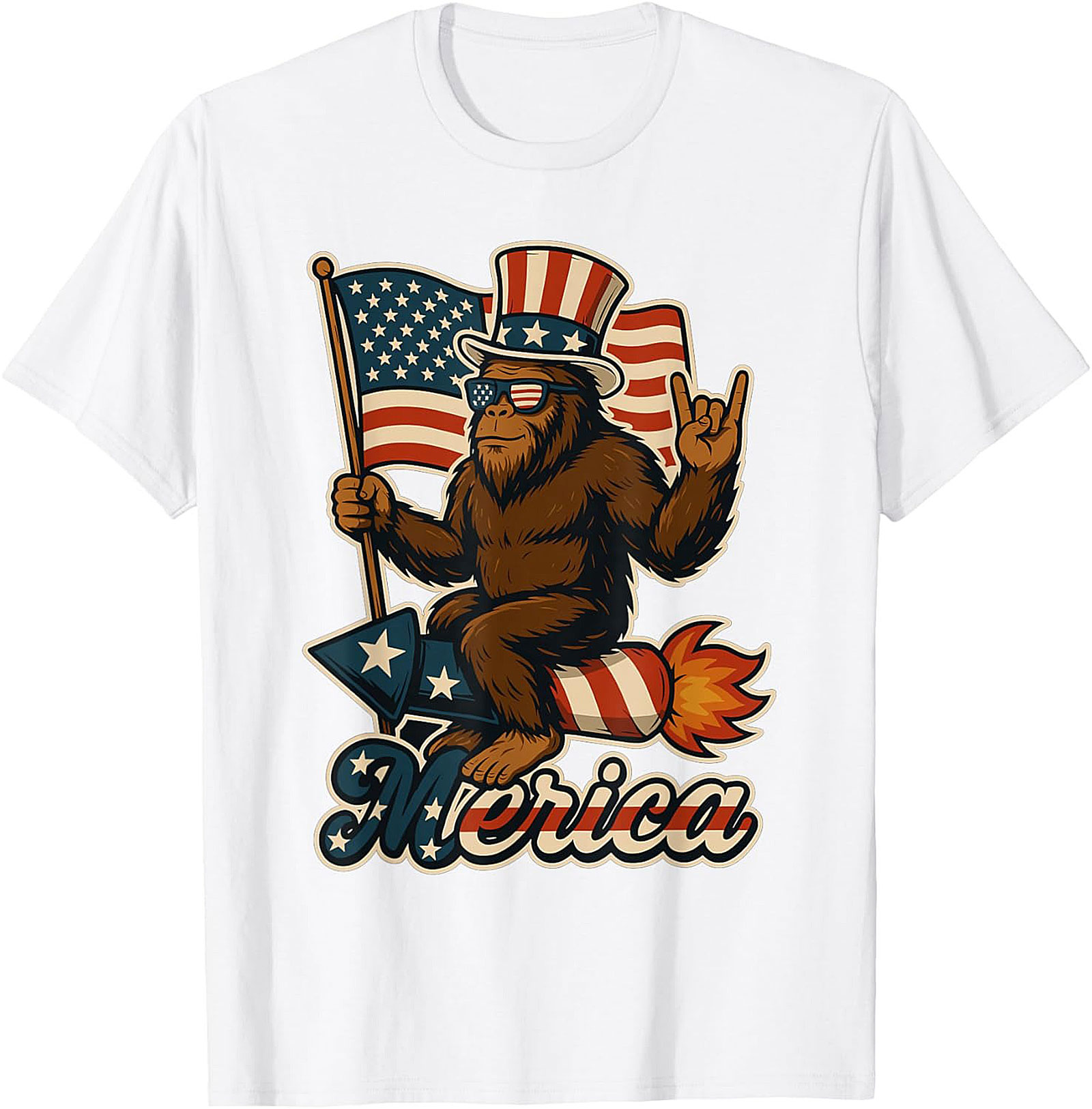 Funny Patriotic Bigfoot T-Shirt | Merica Sasquatch Tee