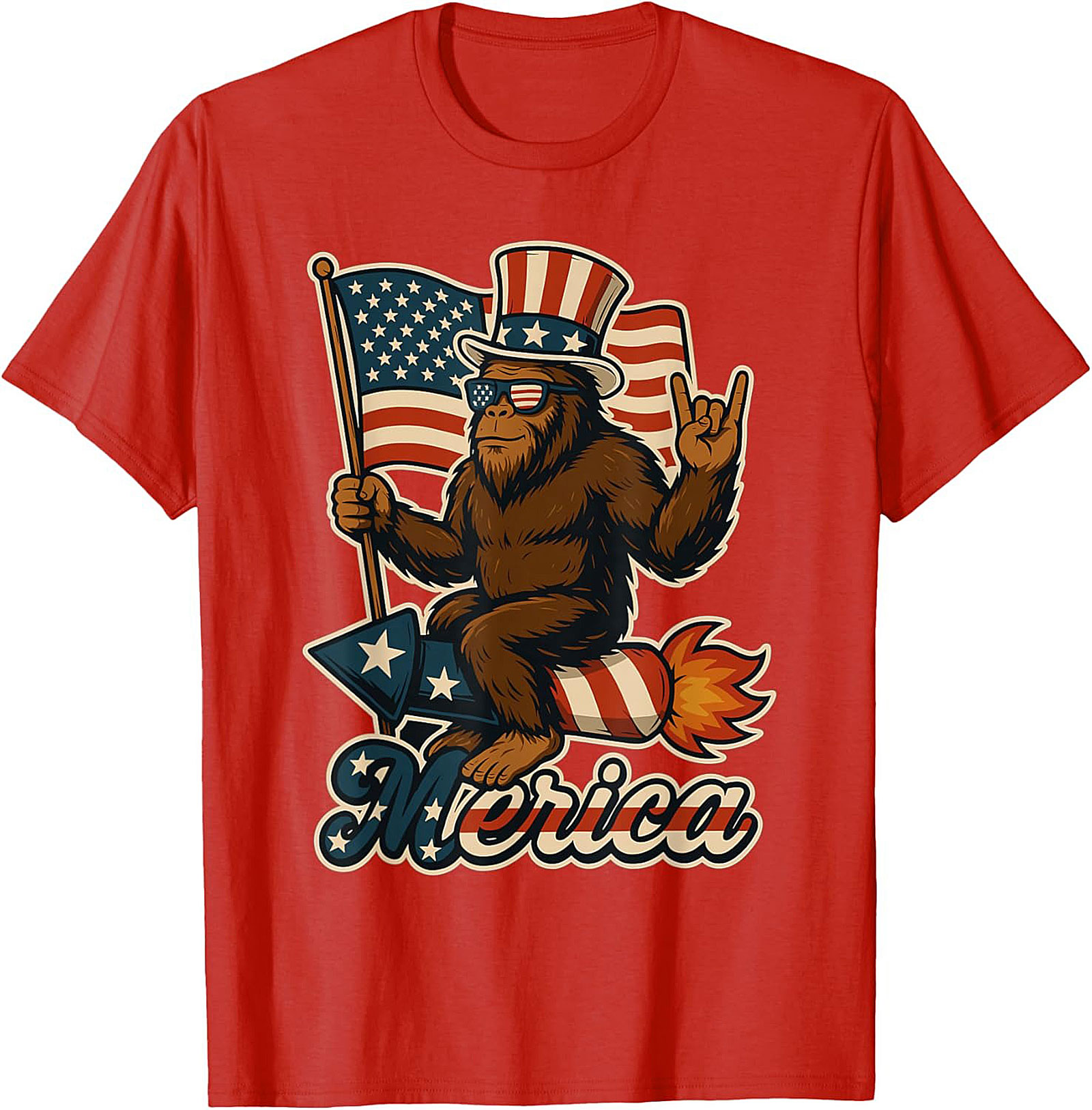 Funny Patriotic Bigfoot T-Shirt | Merica Sasquatch Tee
