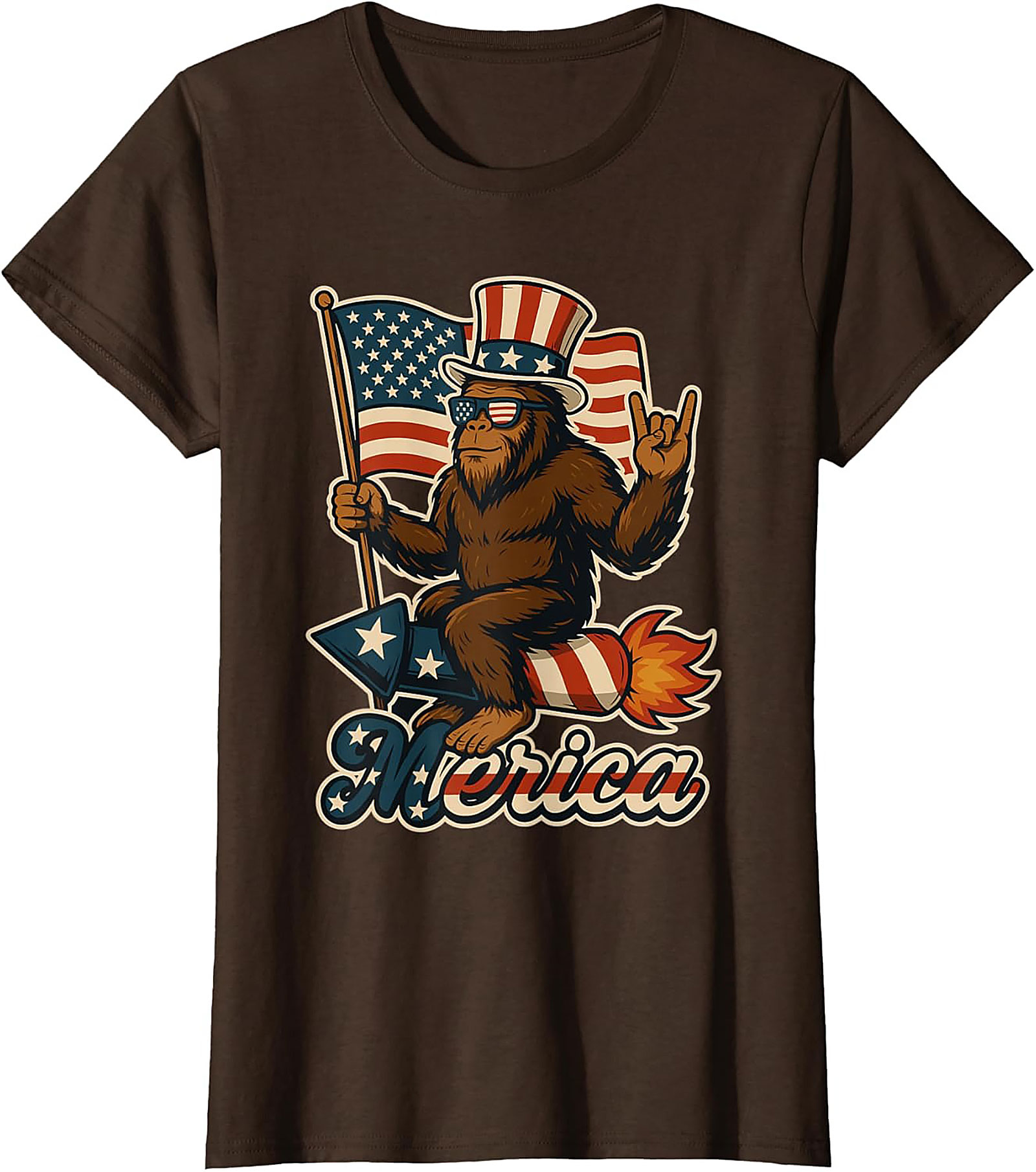 Funny Patriotic Bigfoot T-Shirt | Merica Sasquatch Tee