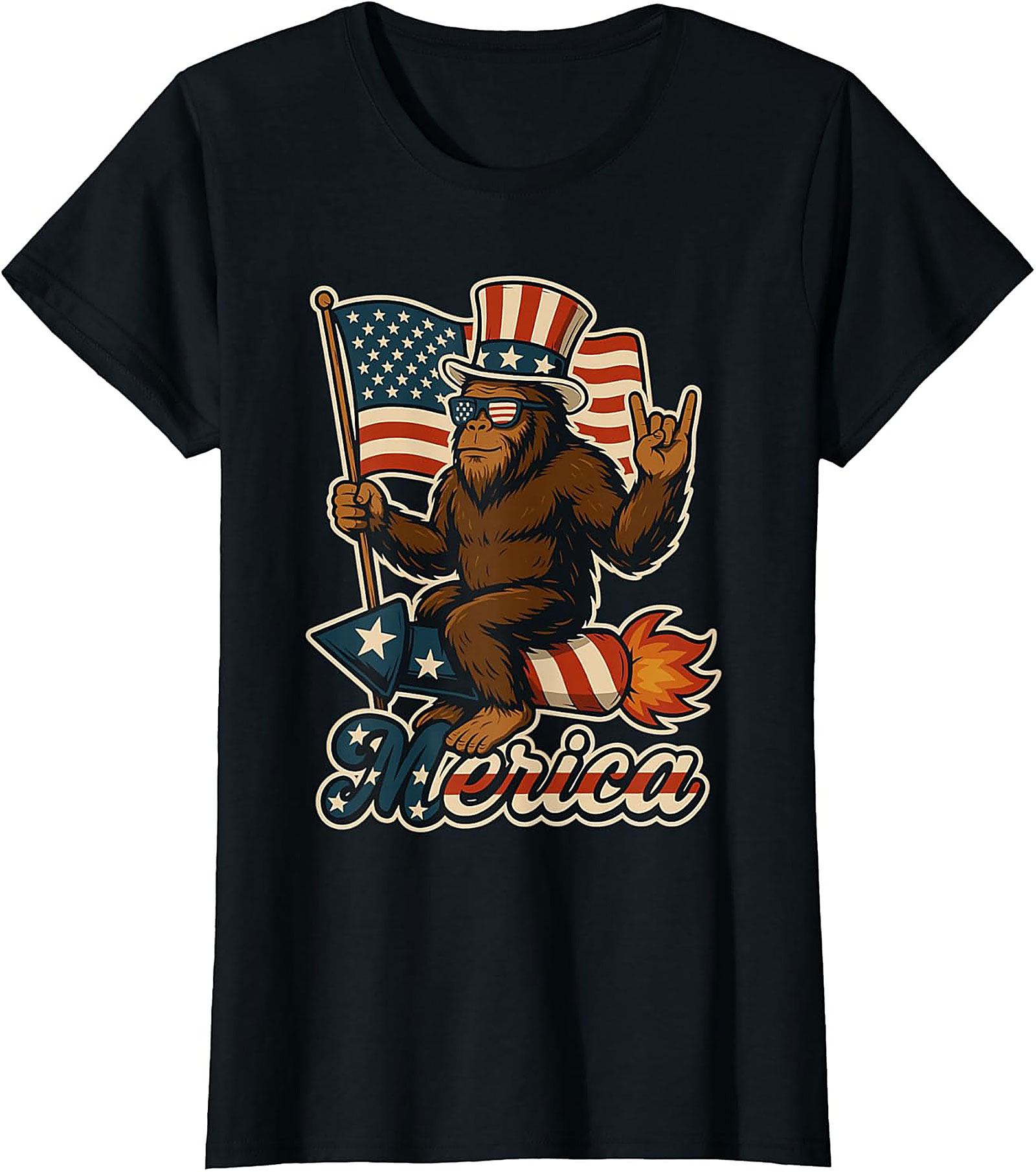 Funny Patriotic Bigfoot T-Shirt | Merica Sasquatch Tee
