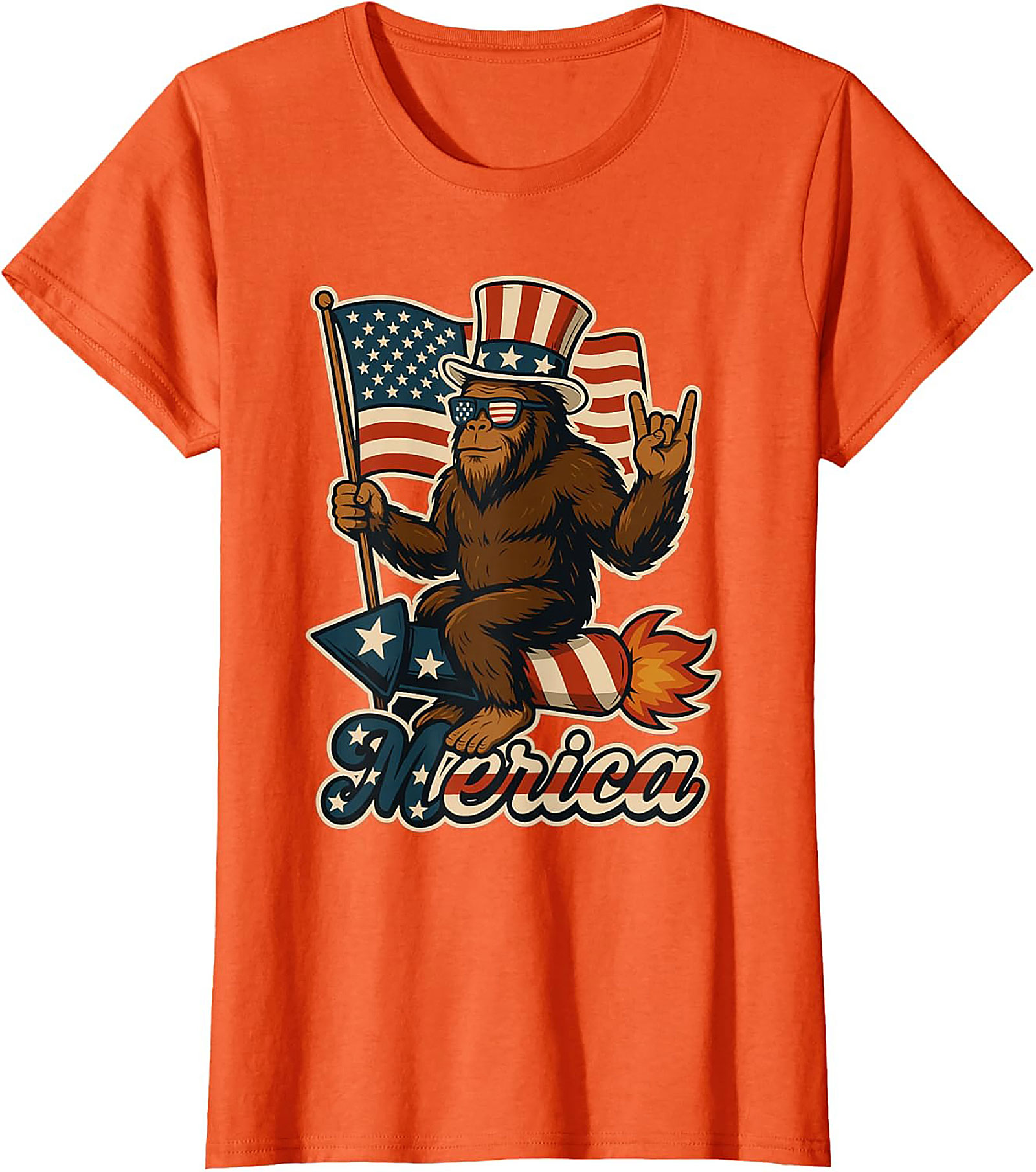 Funny Patriotic Bigfoot T-Shirt | Merica Sasquatch Tee