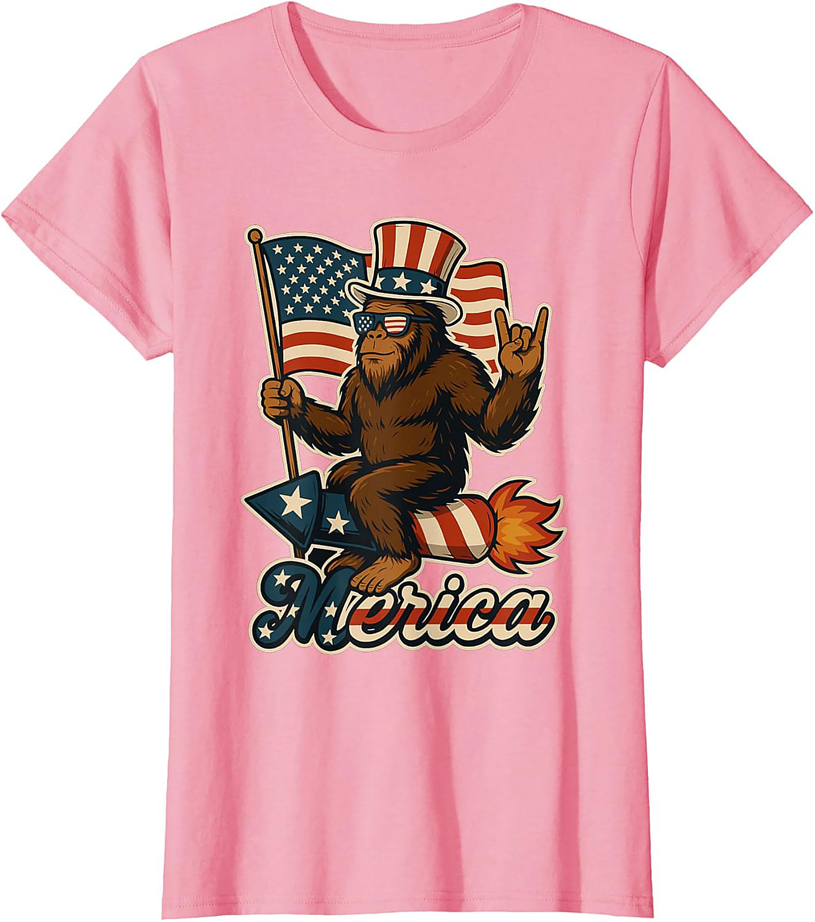 Funny Patriotic Bigfoot T-Shirt | Merica Sasquatch Tee