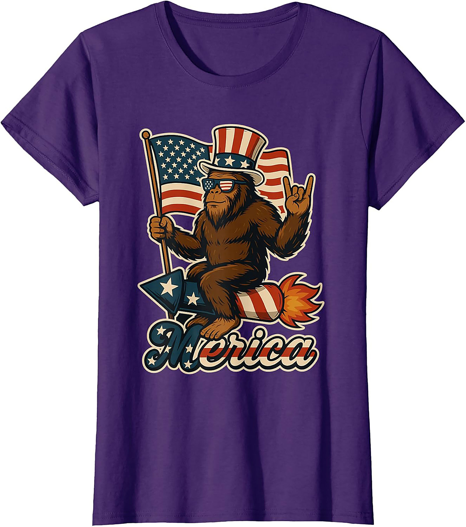 Funny Patriotic Bigfoot T-Shirt | Merica Sasquatch Tee